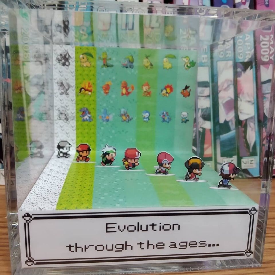 Generation Player 1 (Female / Male), Trainer 3D Diorama Cube, Trainer Handmade Crystal Diorama Cube, Unique Gift for Gamers (eg Trainer Red)