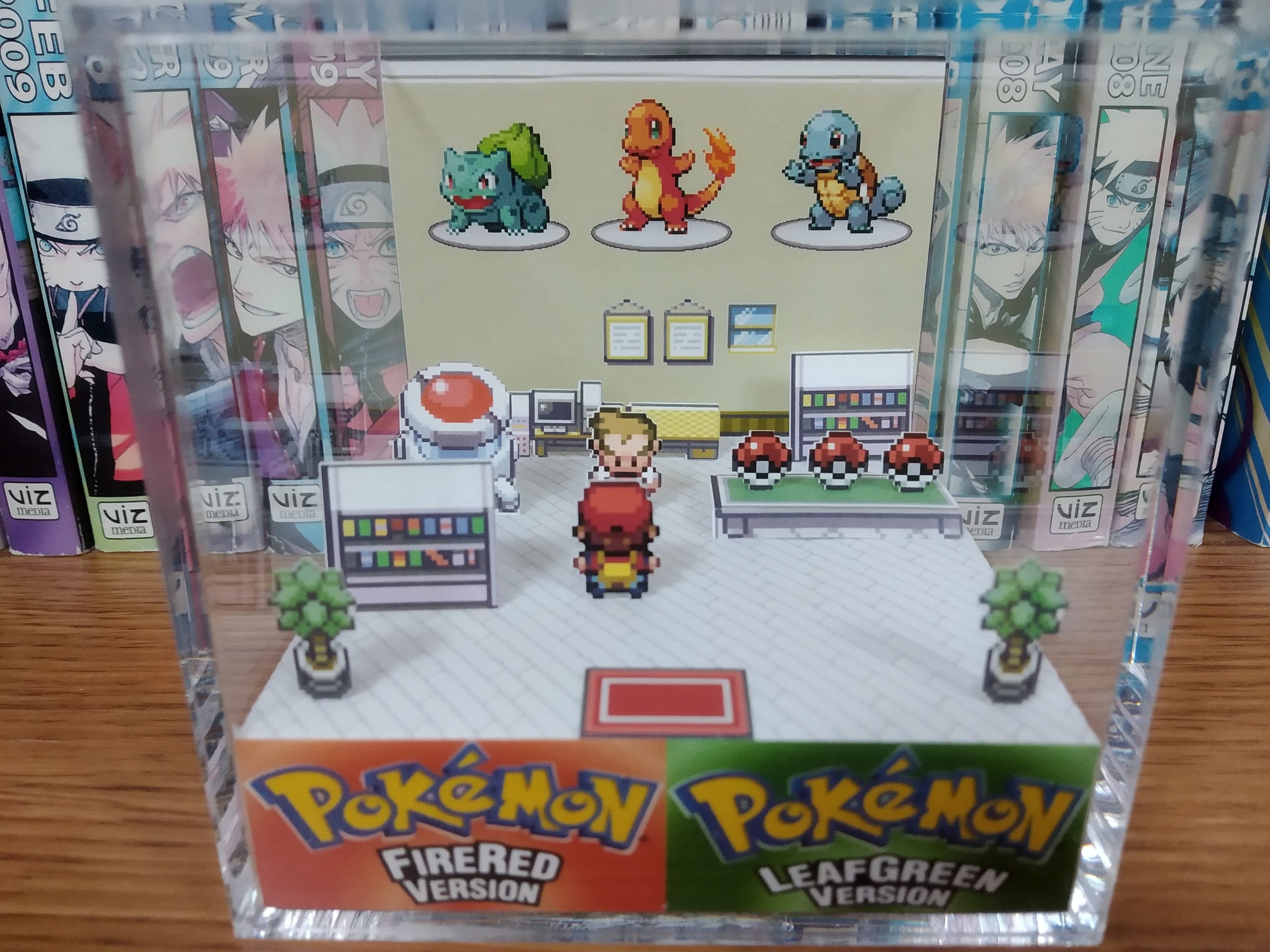 Oak's Lab Starters (Bulbasaur, Squirtle, Charmander), Oak's Lab 3D Diorama Cube, Handmade Crystal Diorama Cube, Unique Gift for Gamers