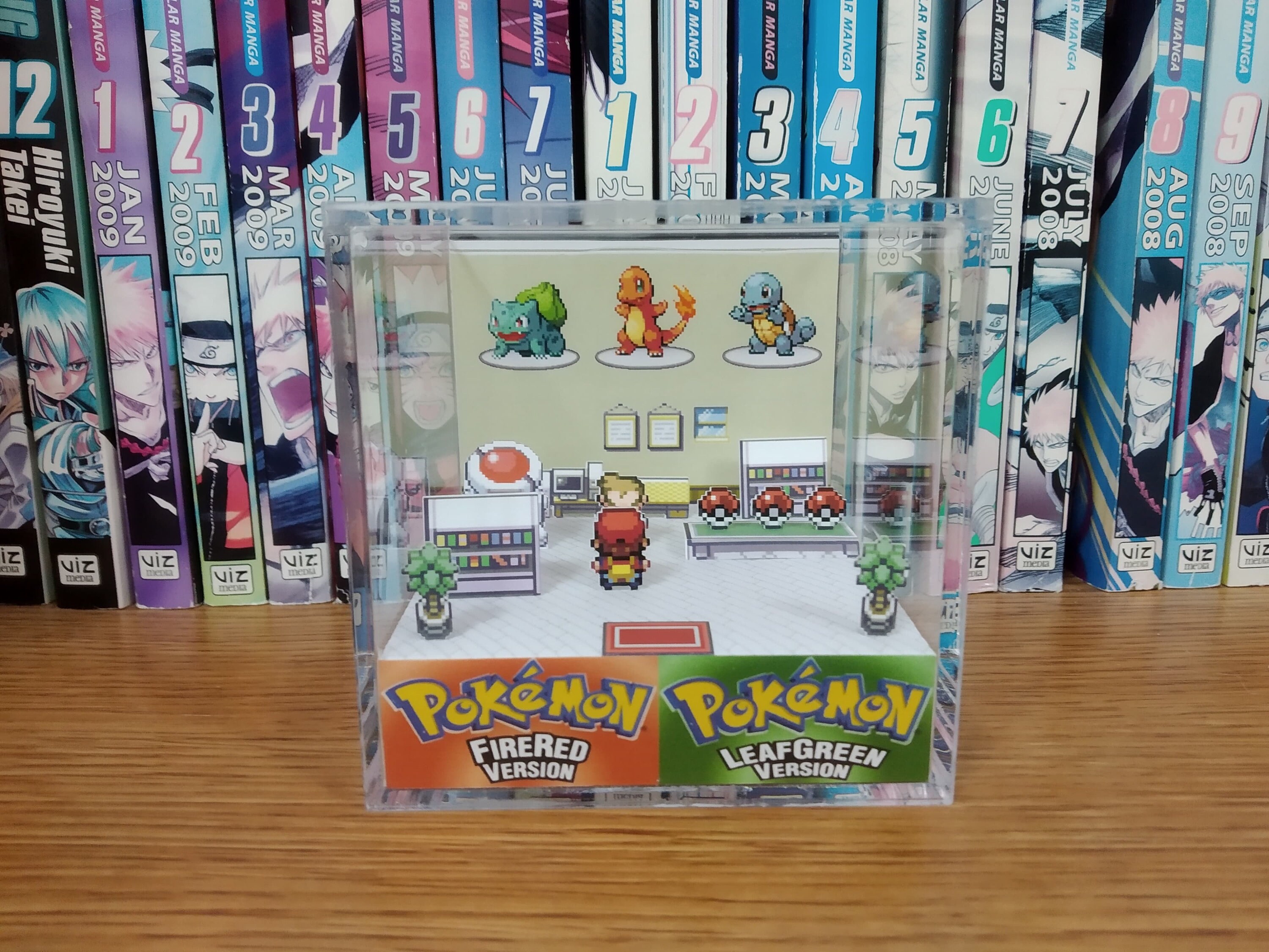 Oak's Lab Starters (Bulbasaur, Squirtle, Charmander), Oak's Lab 3D Diorama Cube, Handmade Crystal Diorama Cube, Unique Gift for Gamers