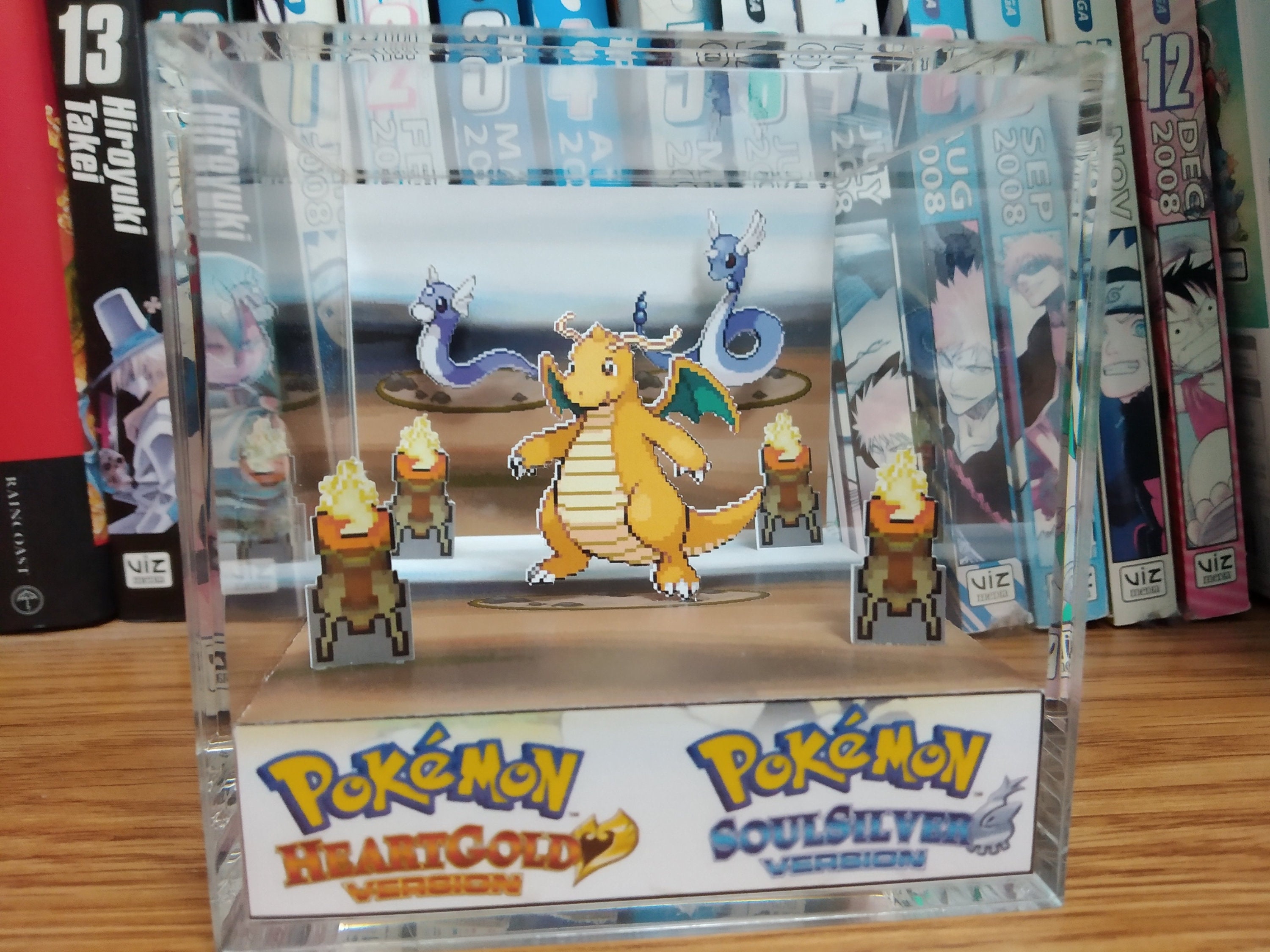 Evolution Dragonite (HGSS), Dratini Dragonair Dragonite 3D Diorama Cube, Dragonite Handmade Crystal Diorama Cube, Unique Gift for Gamers