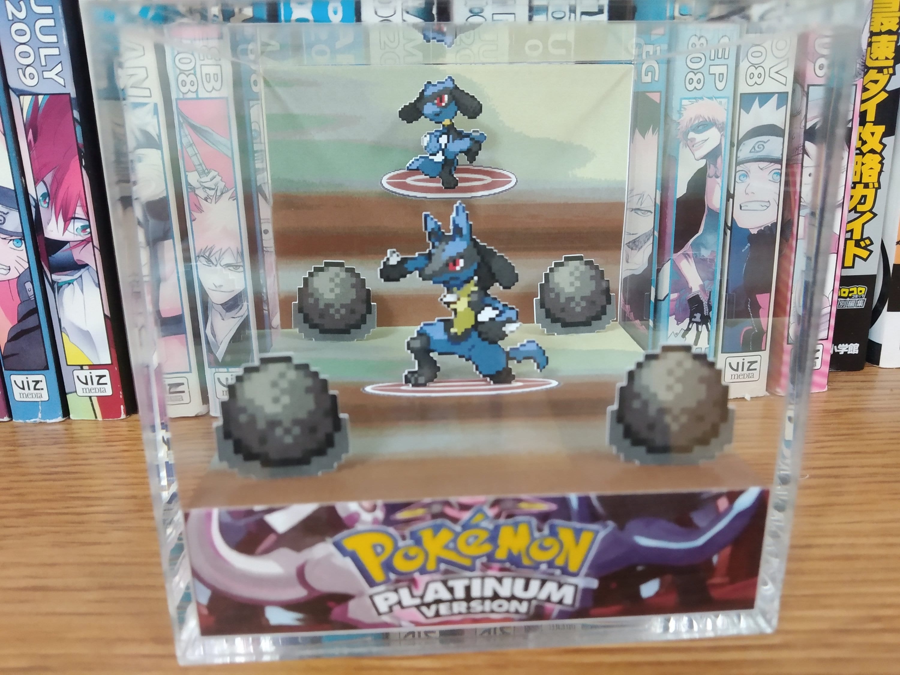 Evolution Lucario (Platinum), Riolu Lucario 3D Diorama Cube, Lucario Handmade Crystal Diorama Cube, Unique Gift for Gamers