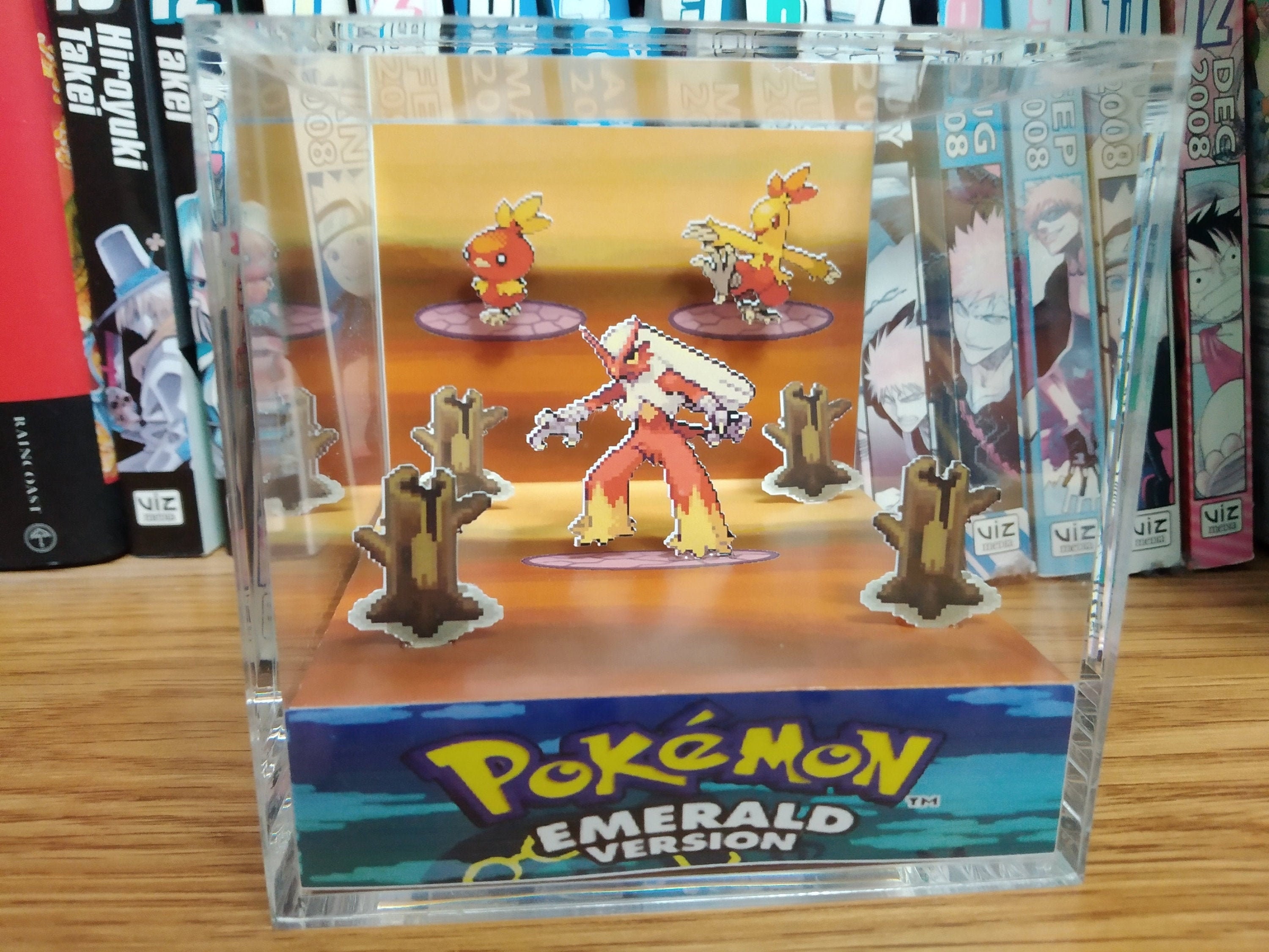 Evolution Blaziken (Emerald), Torchic Combusken Blaziken 3D Diorama Cube, Blaziken Handmade Crystal Diorama Cube, Unique Gift for Gamers