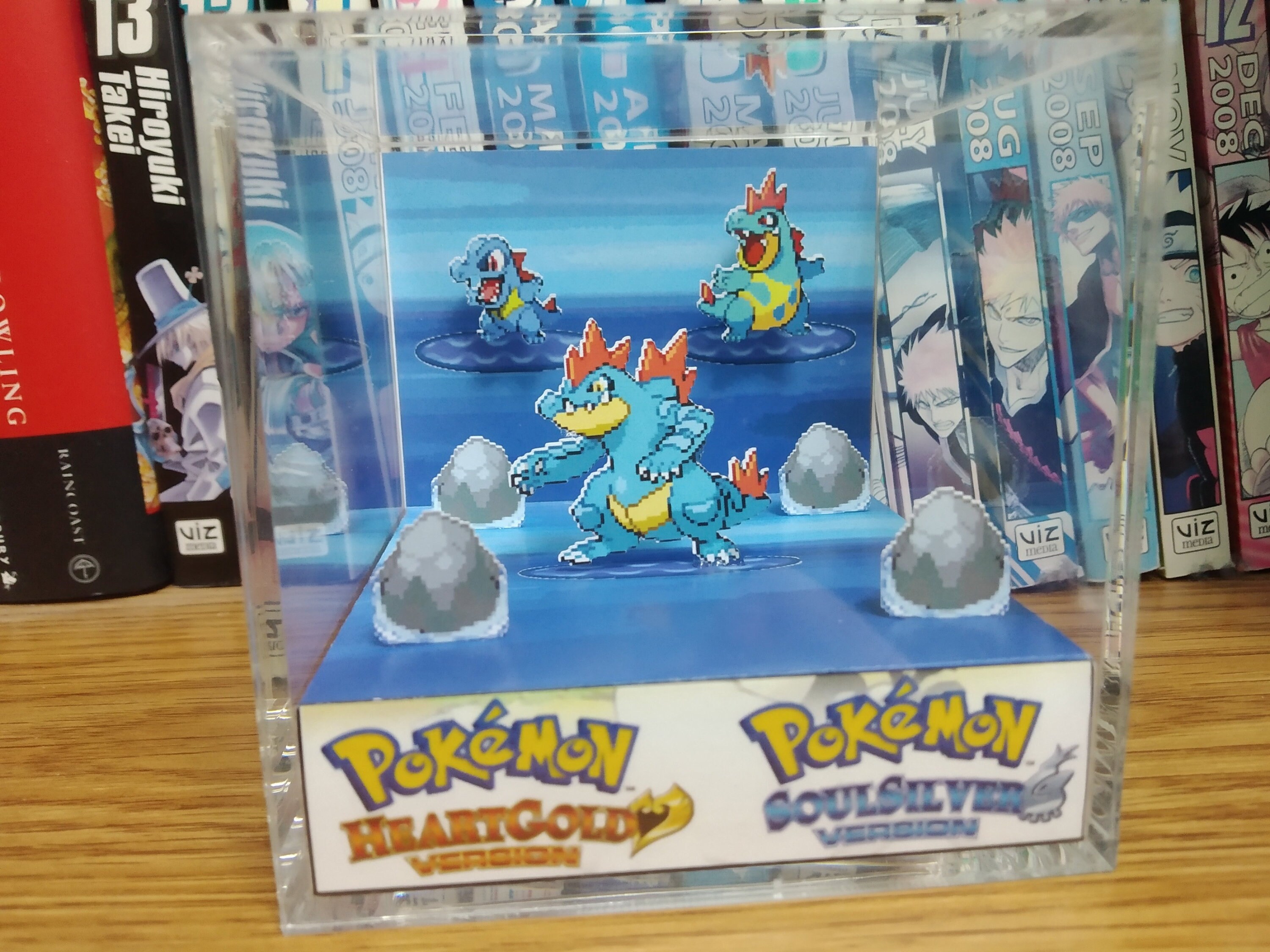 Evolution Feraligatr (HGSS), Totodile Croconaw Feraligatr 3D Diorama Cube, Feraligatr Handmade Crystal Diorama Cube, Unique Gift for Gamers