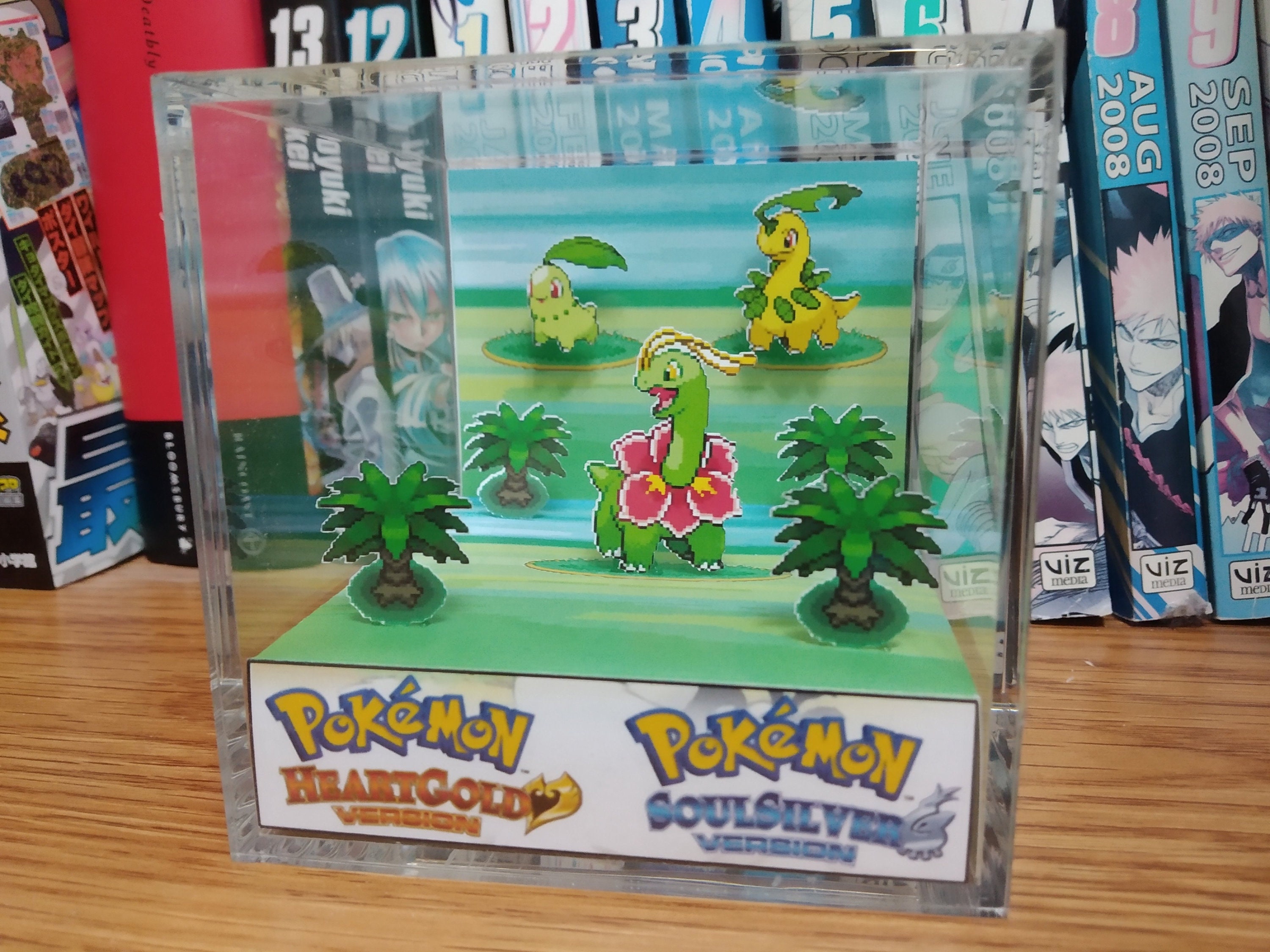 Evolution Meganium (HGSS), Chikorita Bayleef Meganium 3D Diorama Cube, Meganium Handmade Crystal Diorama Cube, Unique Gift for Gamers