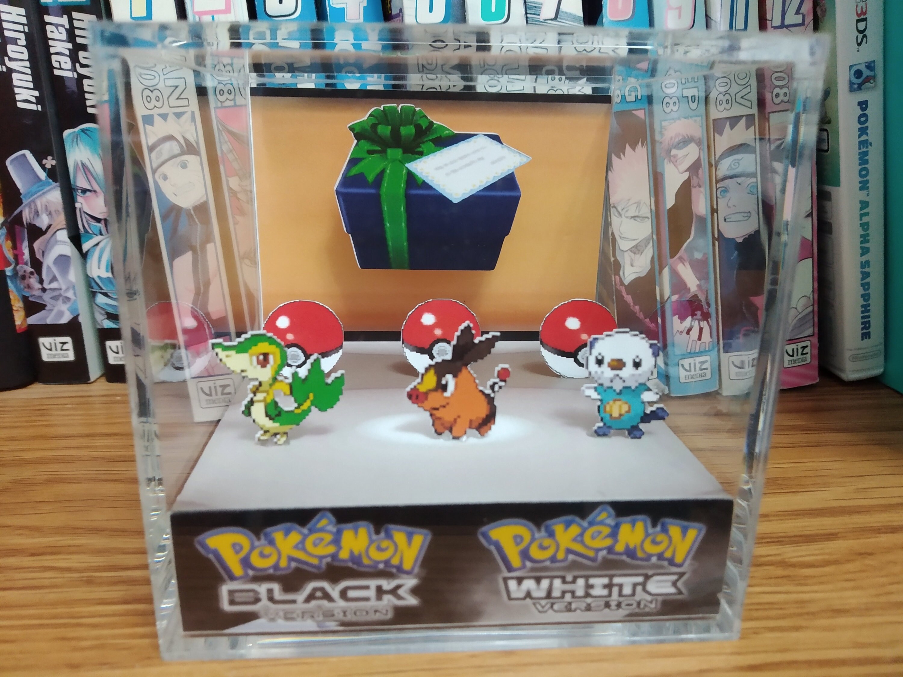 Black White Starters (Snivy, Tepig, Oshawott) , Snivy, Tepig, Oshawott 3D Diorama Cube, Handmade Crystal Diorama Cube,Unique Gift for Gamers