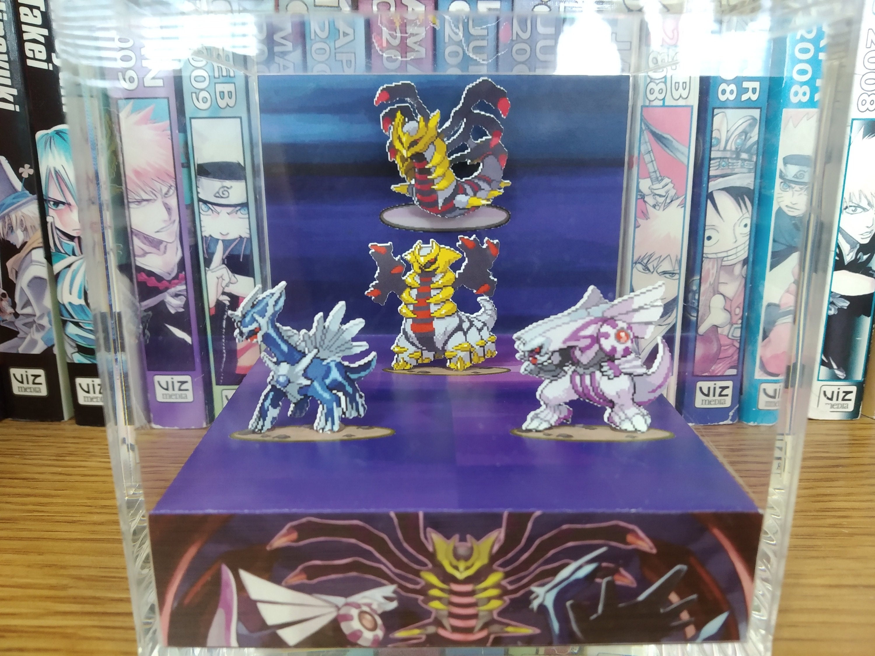 Creation Trio (Giratina, Dialga, Palkia), 3D Diorama Cube, Giratina, Dialga, Palkia Handmade Crystal Diorama Cube, Unique Gift for Gamers