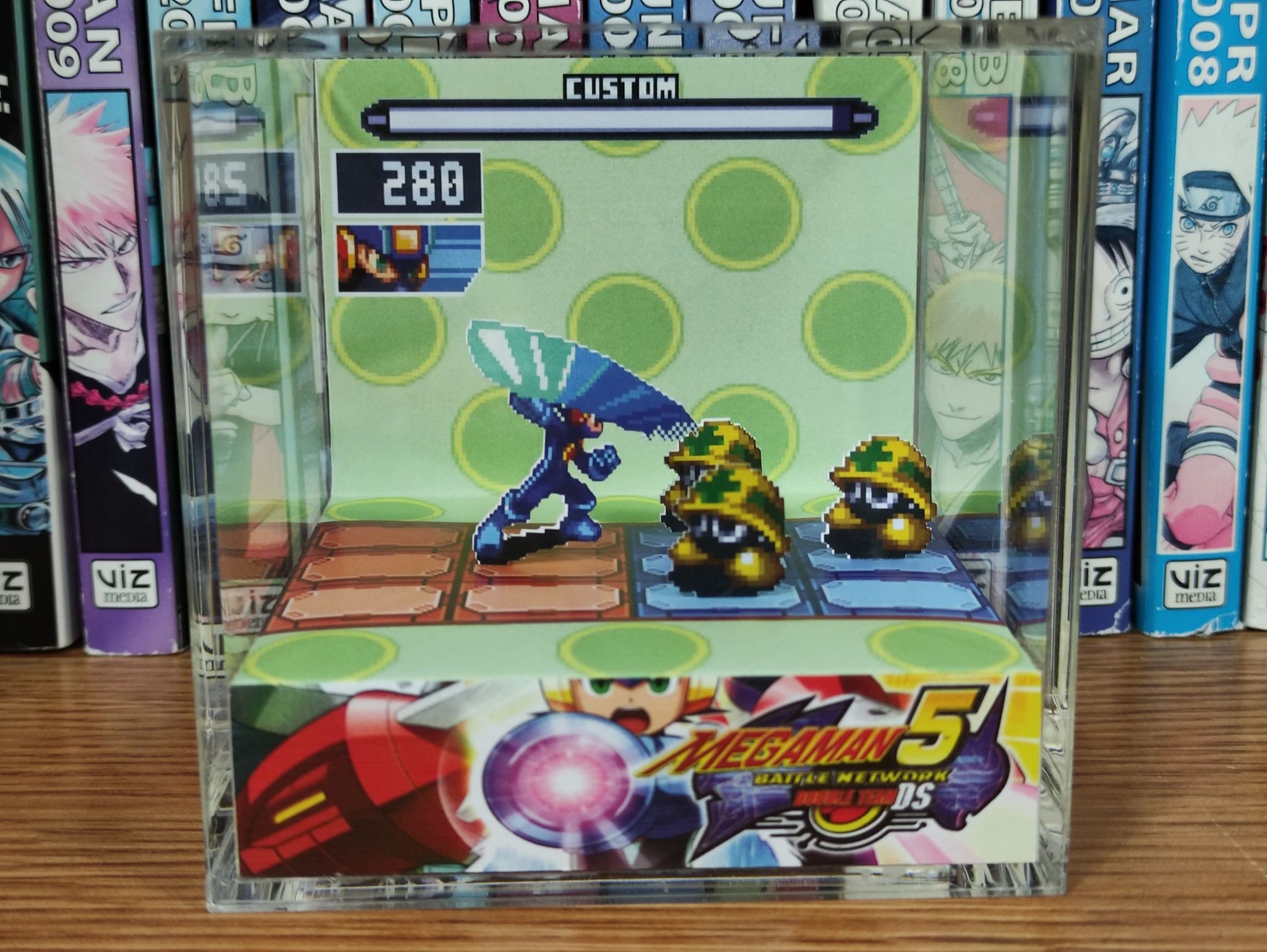 Mega Man Diorama - Mega Man vs Mettaurs (Battle Network), Mega Man 3D Diorama Cube, Handmade Crystal Diorama Cube, Unique Gift for Gamers