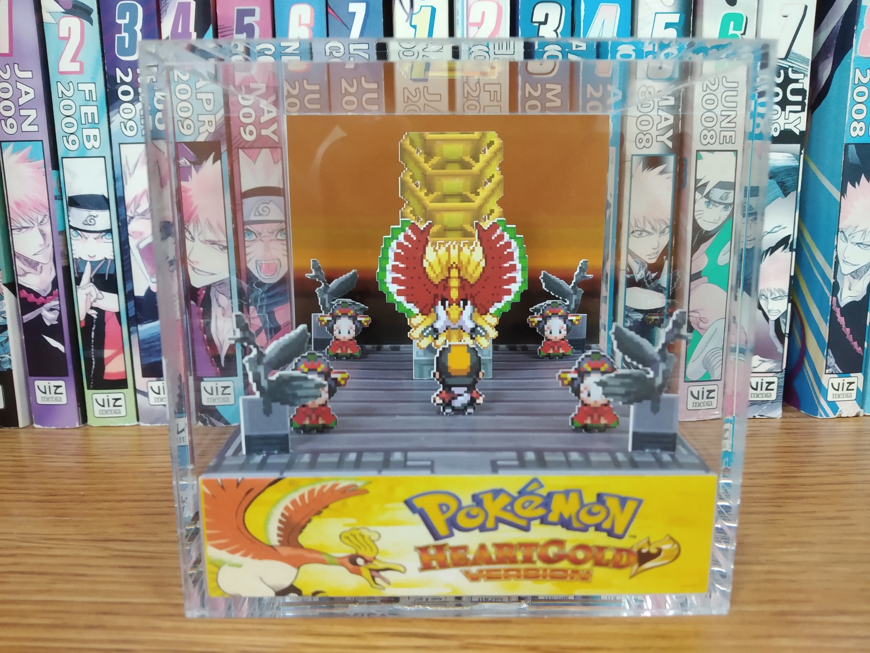 Ho-oh Bell Tower HeartGold, Ho oh HeartGold 3D Diorama Cube, Ho oh Handmade Crystal Diorama Cube, Ho oh Unique Gift for Gamers