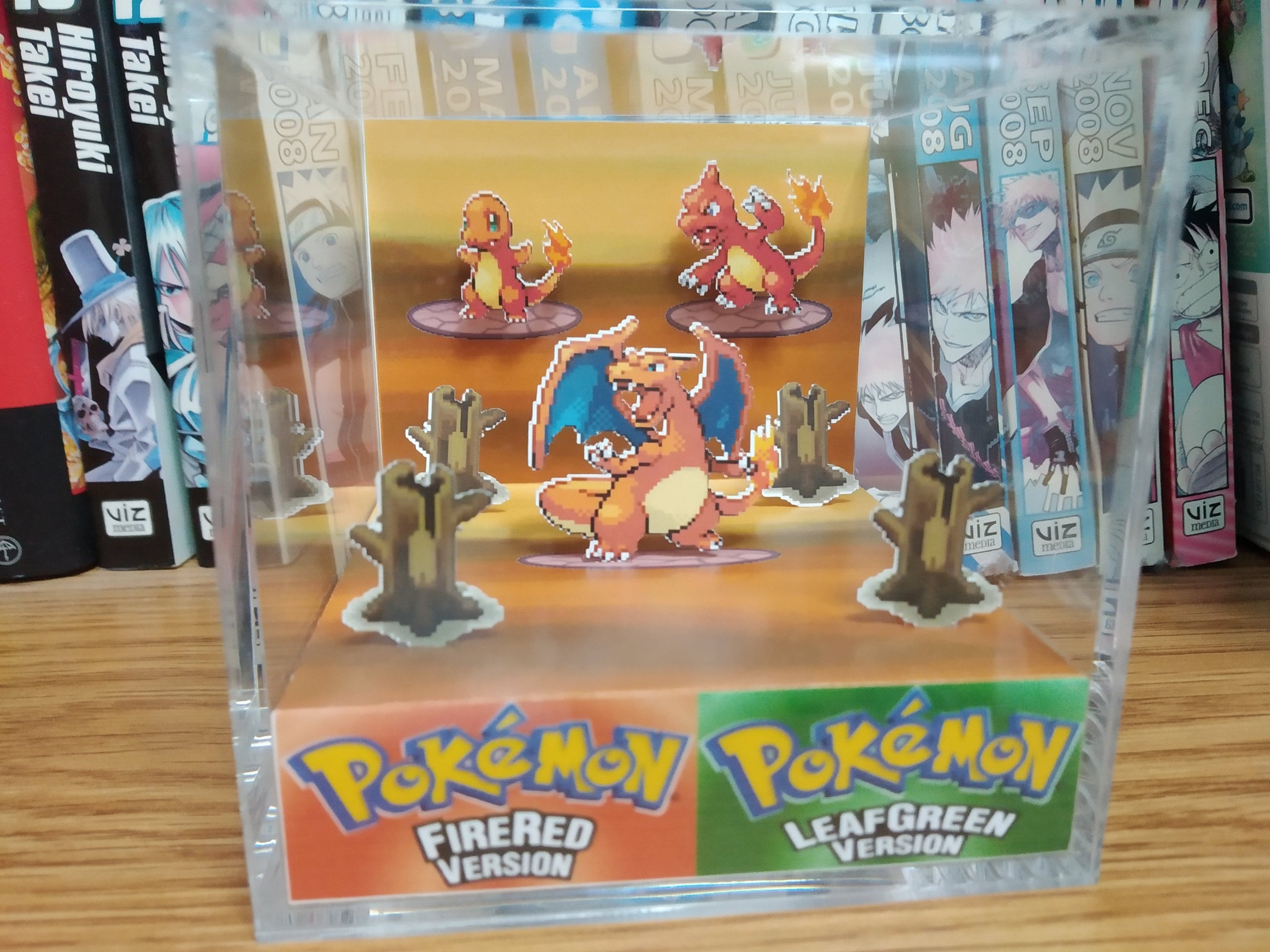 Evolution Charizard / Shiny Charizard (FRLG), Charmander Charmeleon 3D Diorama Cube, Handmade Crystal Diorama Cube, Unique Gift for Gamers