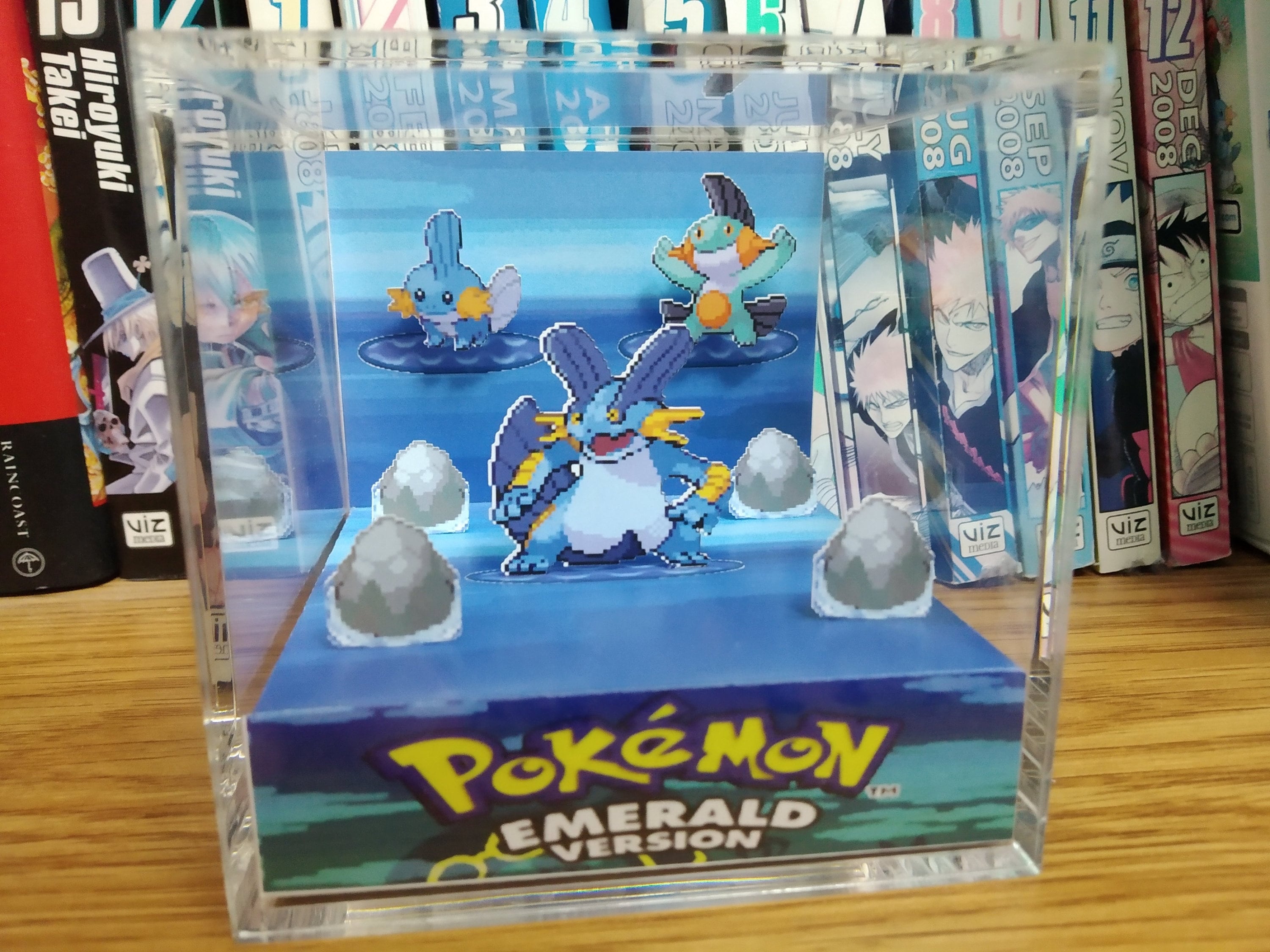 Evolution Swampert (Emerald),Mudkip Marshtomp Swampert 3D Diorama Cube, Swampert Handmade Crystal Diorama Cube, Unique Gift for Gamers