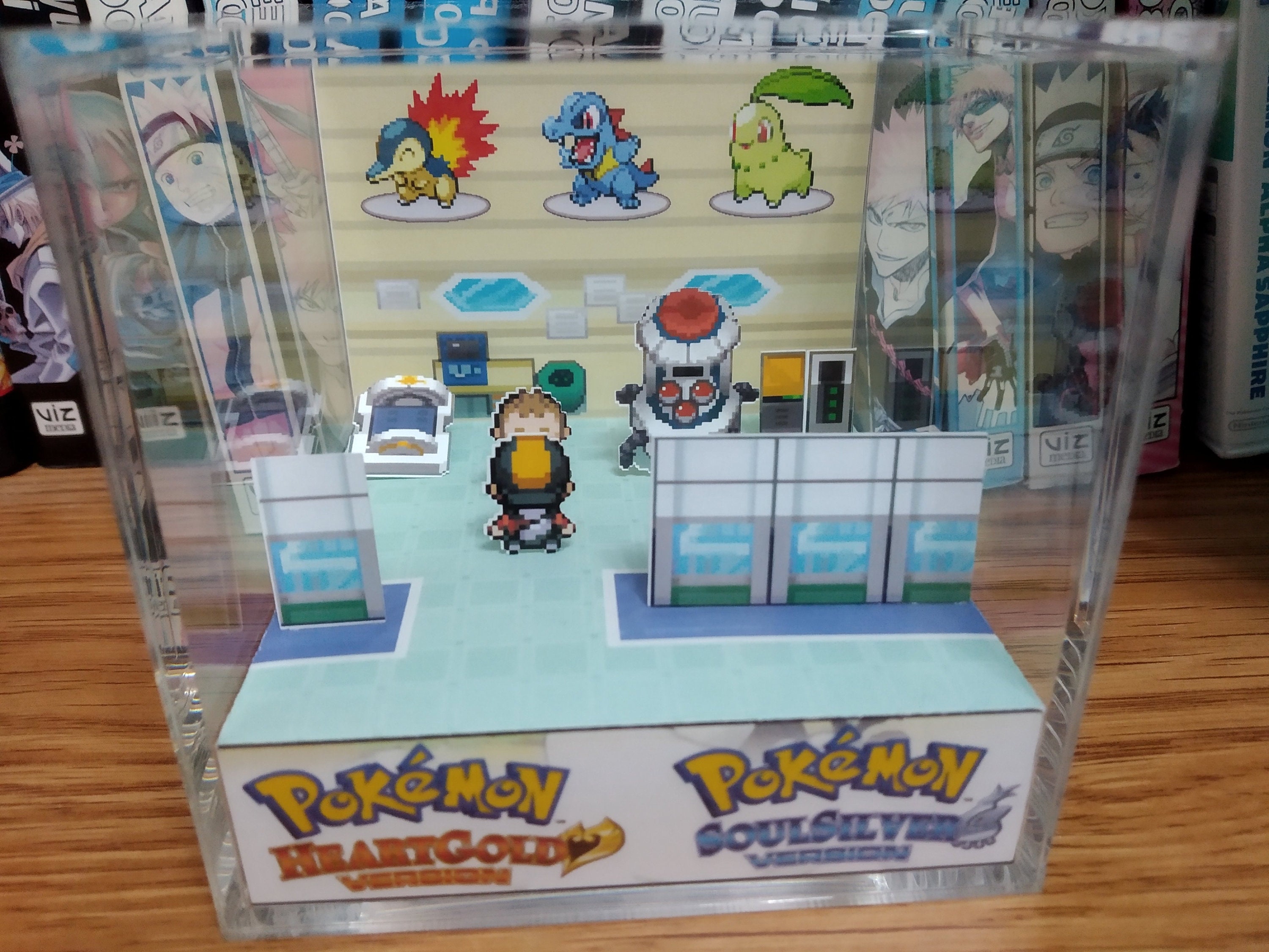 Elm's Lab (Cyndaquil, Totodile, Chikorita), Cyndaquil, Totodile, Chikorita 3D Diorama Cube, Handmade Crystal Diorama, Unique Gift for Gamers