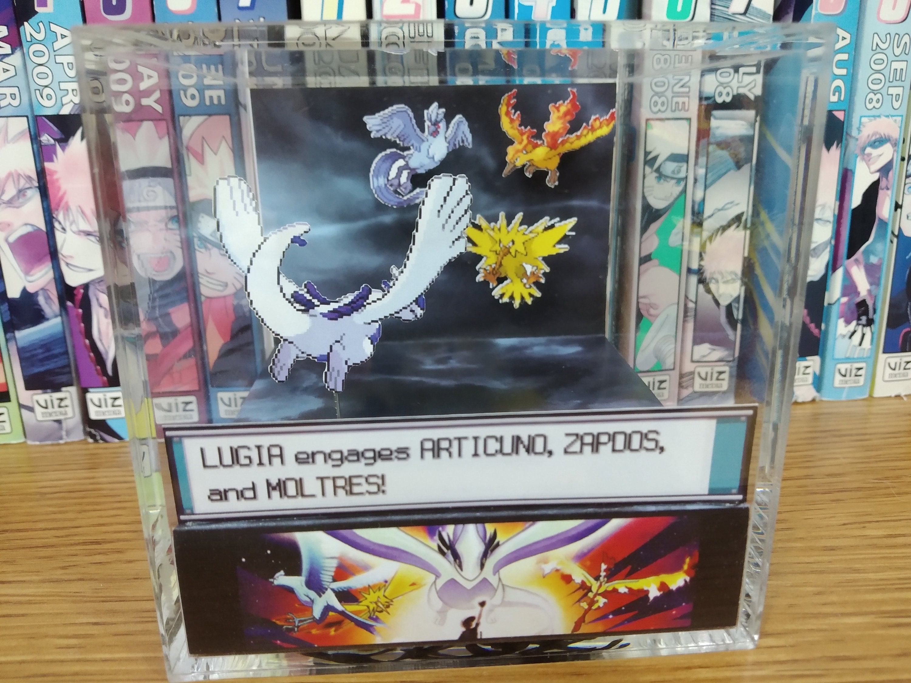 2000 Lugia vs Legendary Birds, Lugia Movie 3D Diorama Cube, Lugia Handmade Crystal Diorama Cube, Unique Gift for Gamers (Articuno, Zapdos)