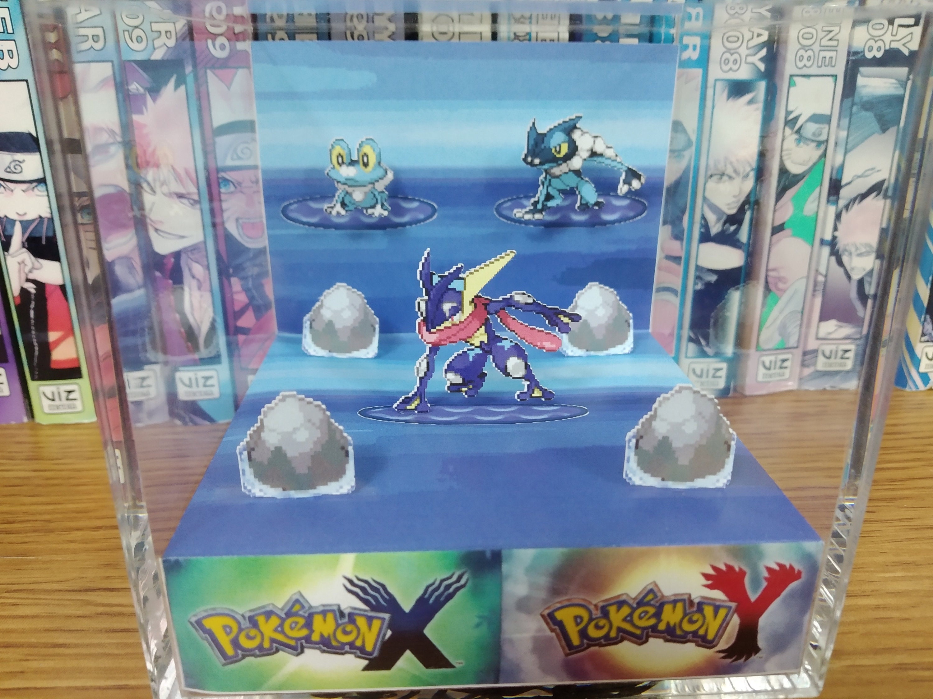 Evolution Greninja (XY), Froakie Frogadier Greninja 3D Diorama Cube, Greninja Handmade Crystal Diorama Cube, Unique Gift for Gamers