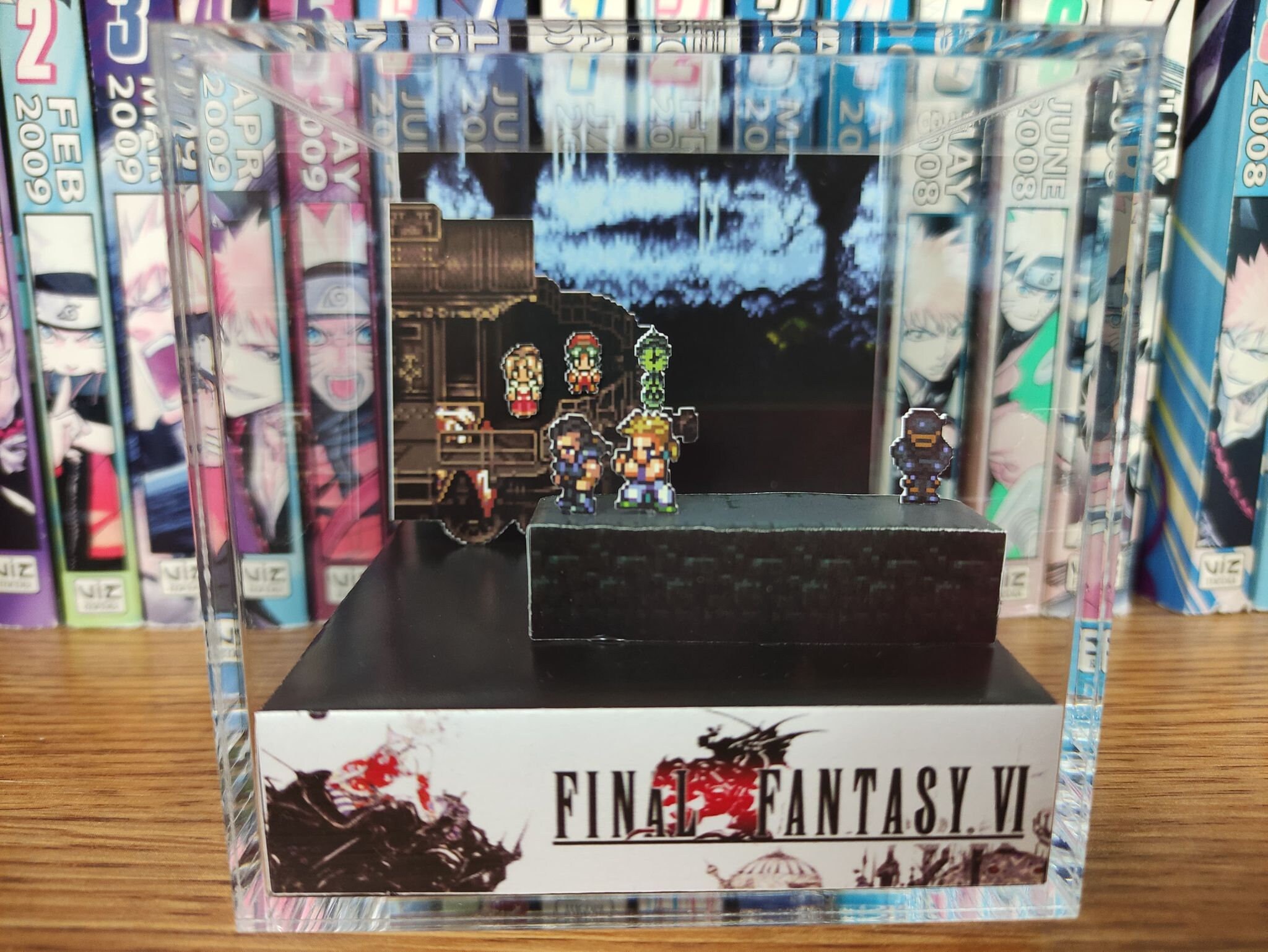 Final Fantasy Diorama - Cyan Phantom Train, Final Fantasy 3D Diorama Cube, Handmade Crystal Diorama Cube, Unique Gift for Gamers