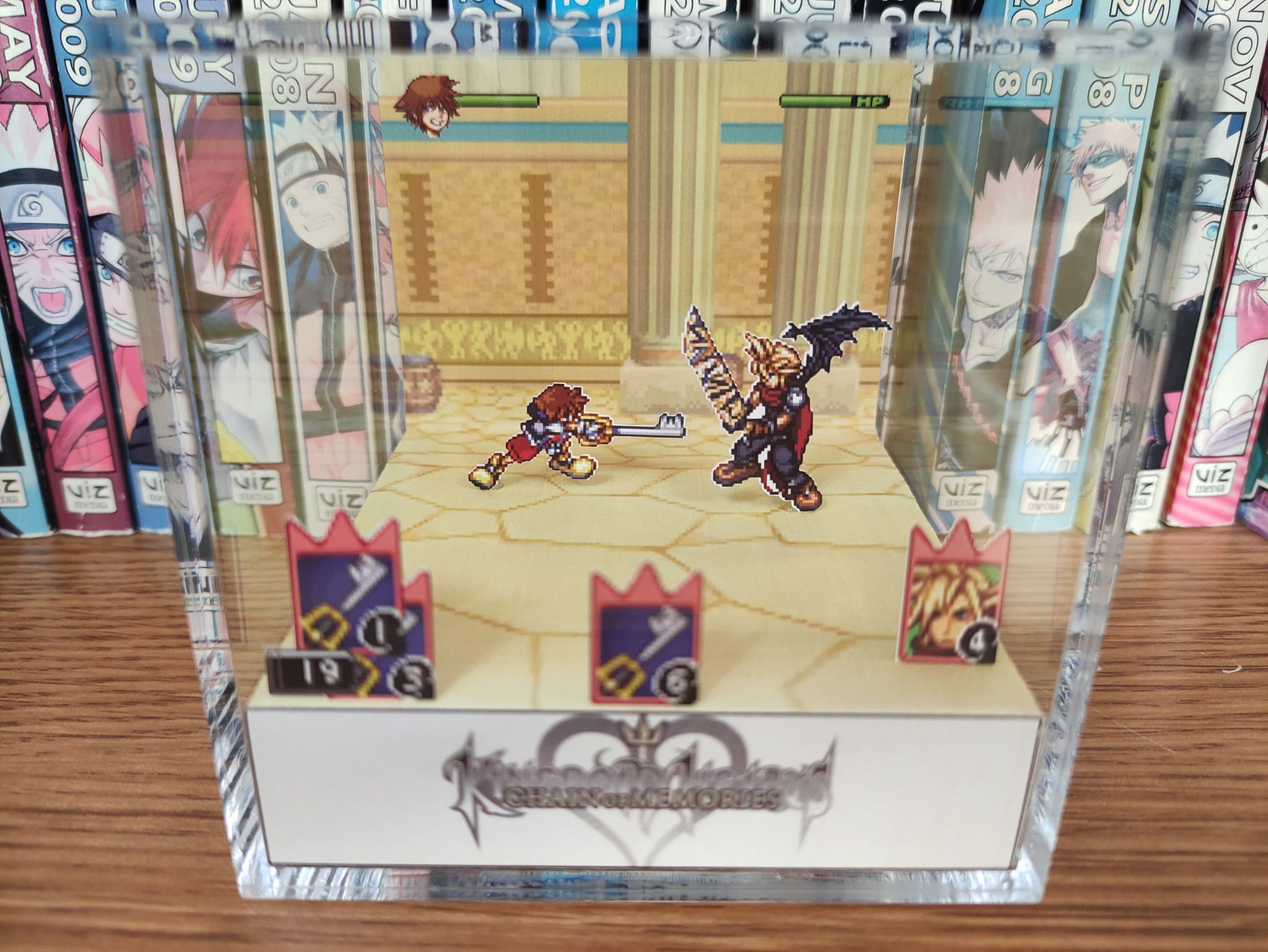 Kingdom Hearts Diorama - Sora vs Cloud, Kingdom Hearts 3D Diorama Cube, Handmade Crystal Diorama Cube, Unique Gift for Gamers