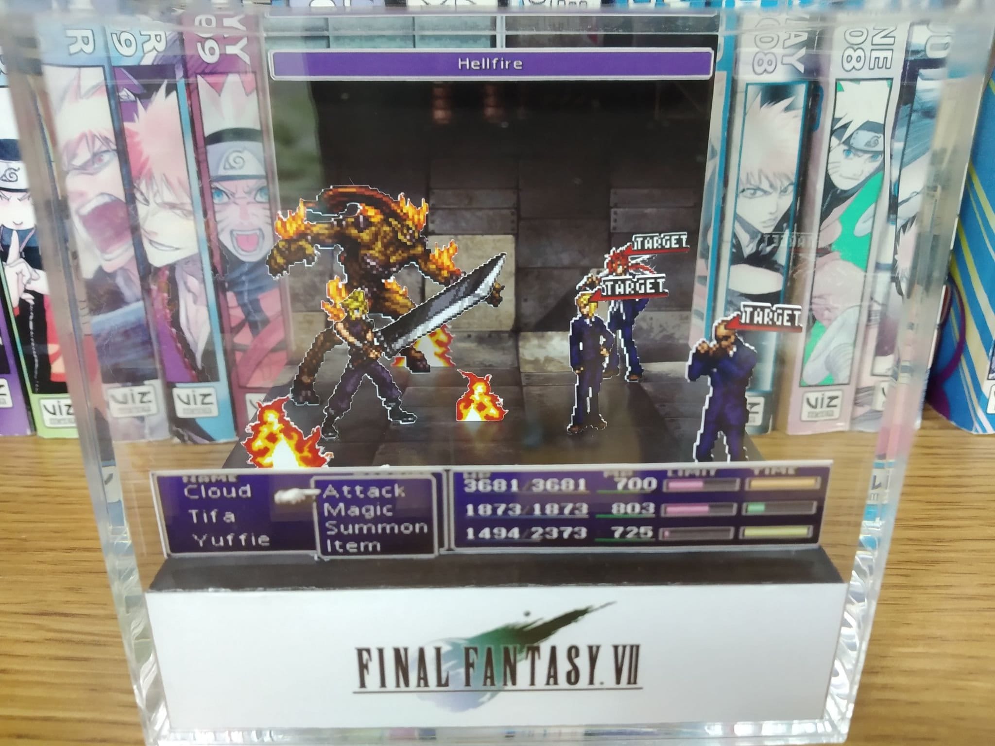 Final Fantasy VII Diorama - Cloud in Battle, Final Fantasy 3D Diorama Cube, Handmade Crystal Diorama Cube, Unique Gift for Gamers