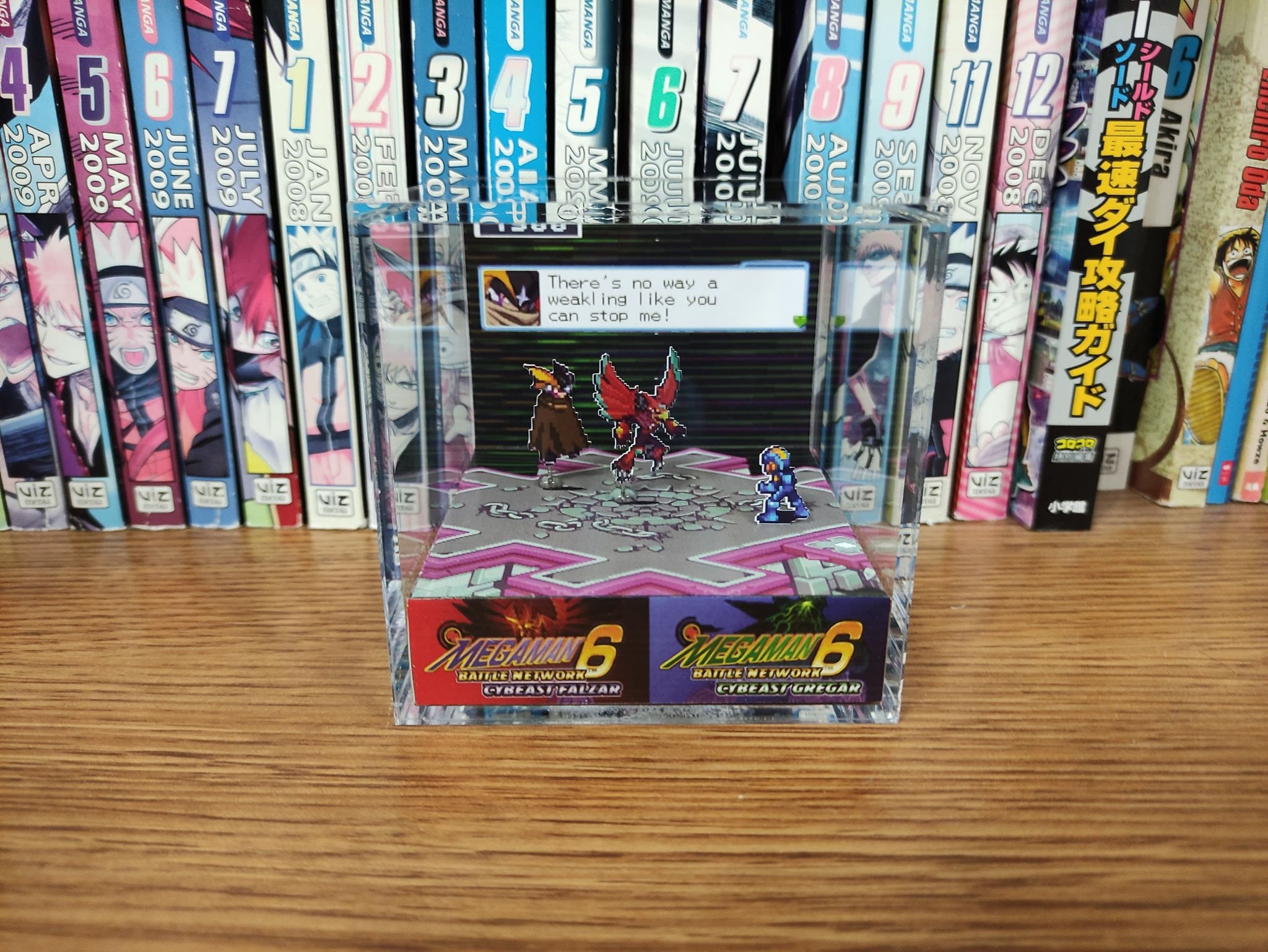 Mega Man Diorama - Mega Man vs Bass Falzar (Battle Network), Mega Man 3D Diorama Cube, Handmade Crystal Diorama Cube, Unique Gift for Gamers