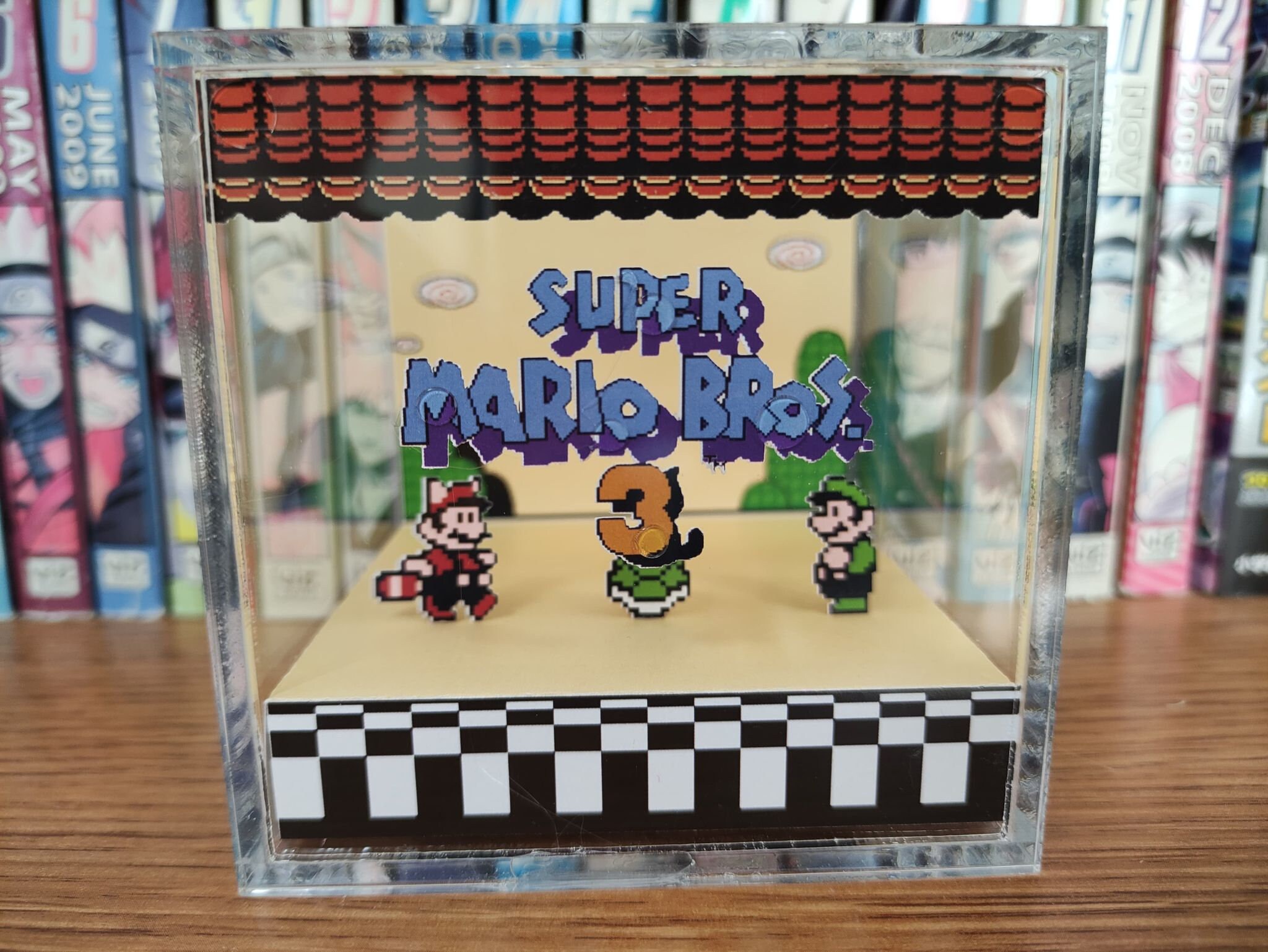 Mario Diorama - Super Mario Bros 3 (Super Mario Bros 3 Title), Mario 3D Diorama Cube, Handmade Crystal Diorama Cube, Unique Gift for Gamers