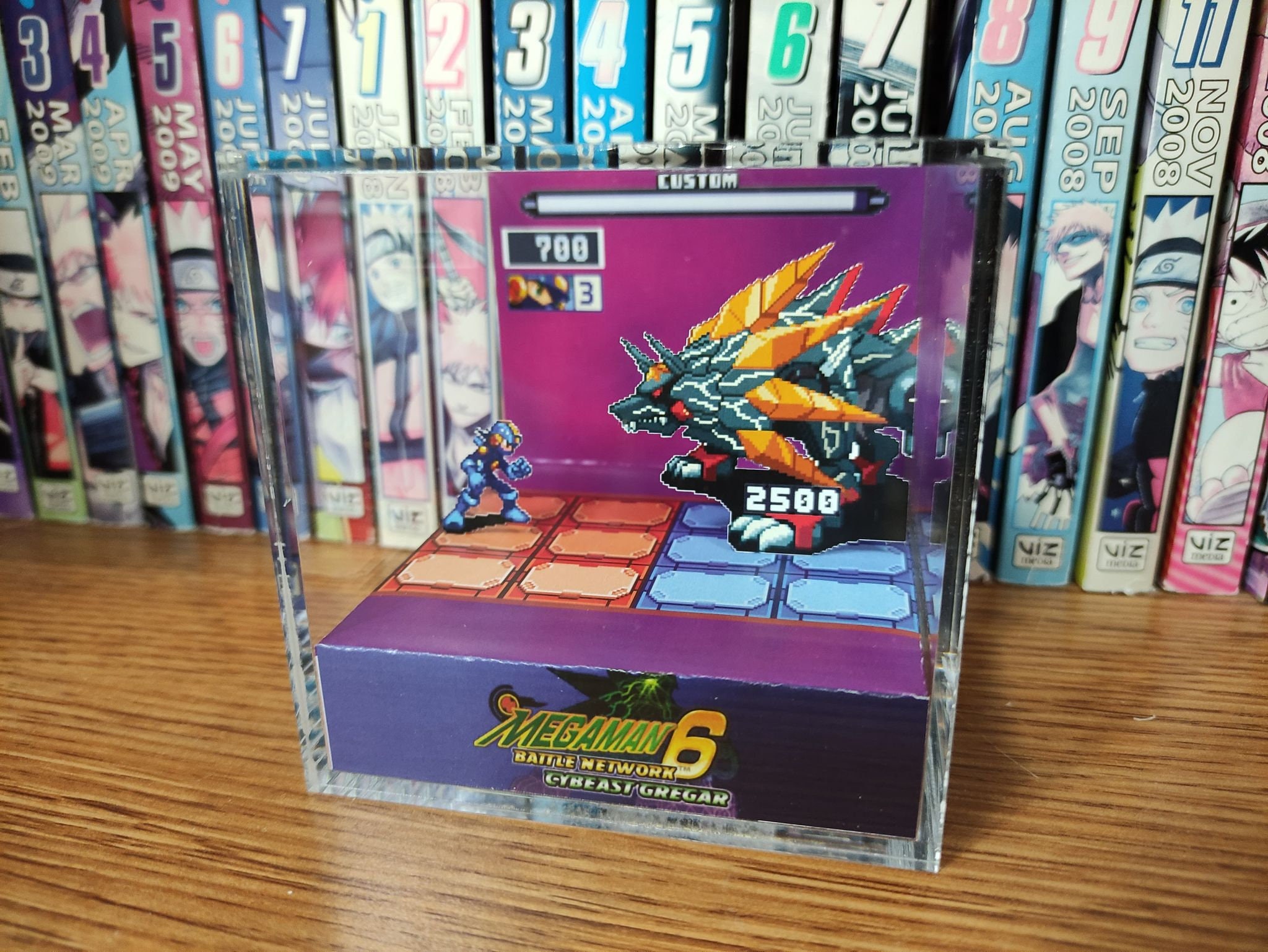 Mega Man Diorama - Mega Man vs Gregar (Battle Network), Mega Man 3D Diorama Cube, Handmade Crystal Diorama Cube, Unique Gift for Gamers