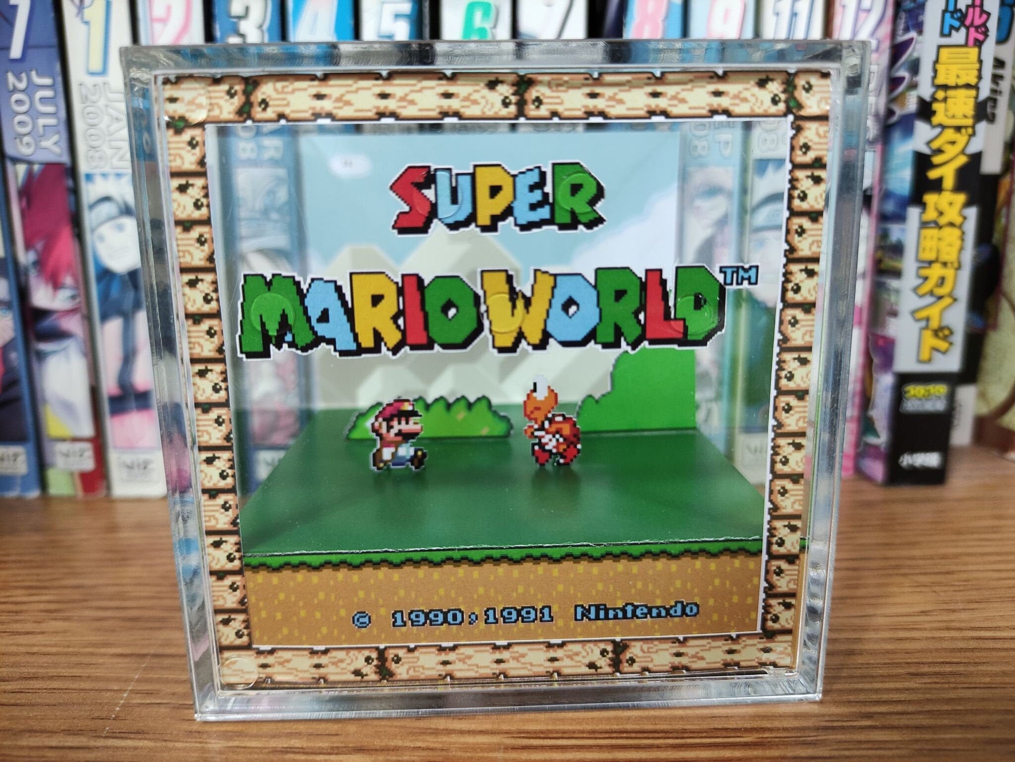 Mario Diorama - Super Mario World (Super Mario Title Screen), Mario 3D Diorama Cube, Handmade Crystal Diorama Cube, Unique Gift for Gamers