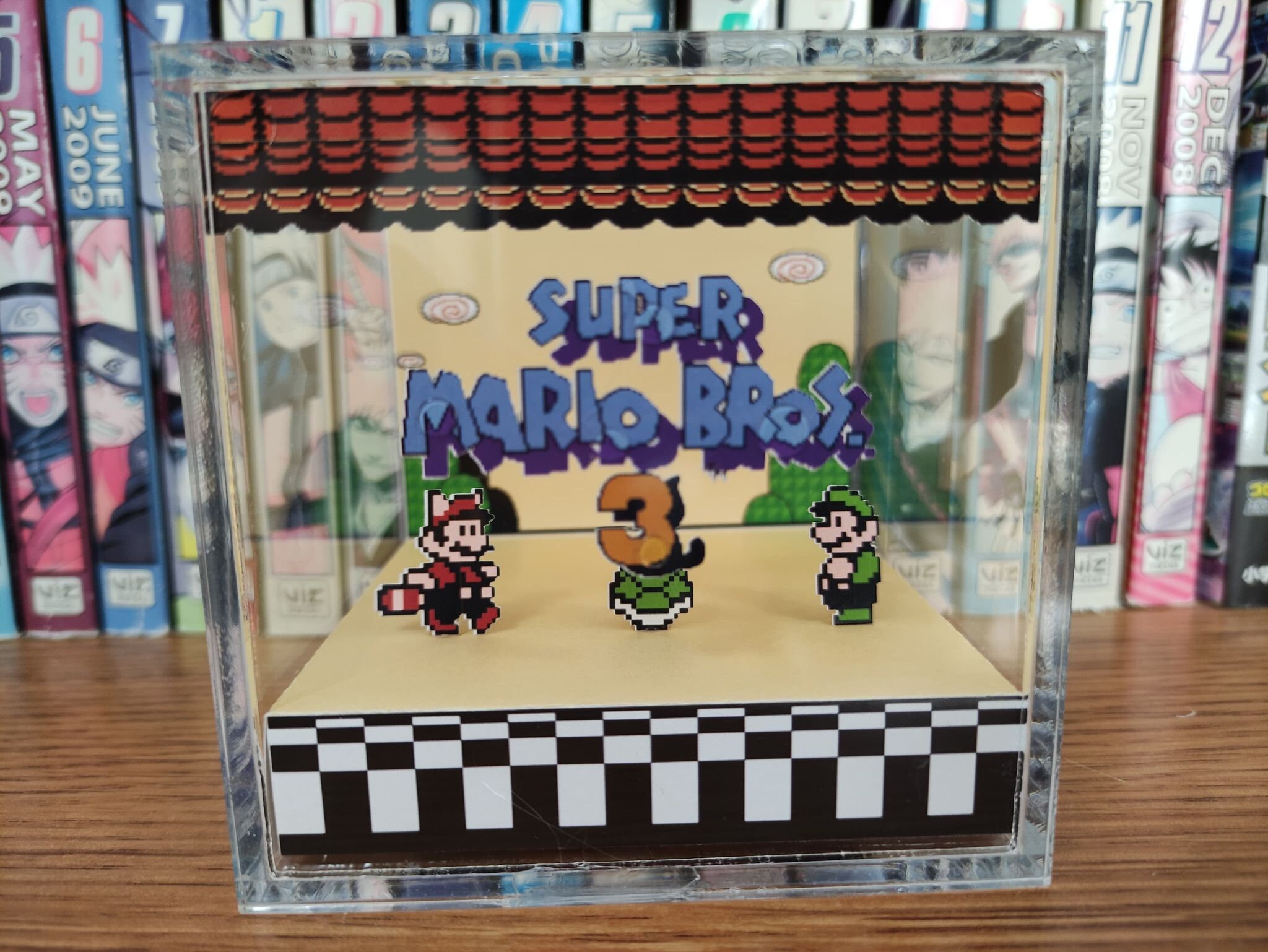 Mario Diorama - Super Mario Bros 3 (Super Mario Bros 3 Title), Mario 3D Diorama Cube, Handmade Crystal Diorama Cube, Unique Gift for Gamers