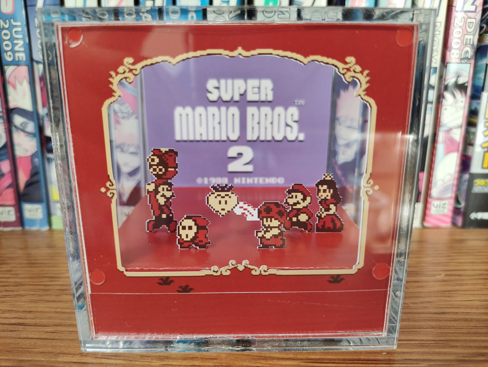 Mario Diorama - Super Mario Bros 2 (Super Mario Bros 2 Title), Mario 3D Diorama Cube, Handmade Crystal Diorama Cube, Unique Gift for Gamers