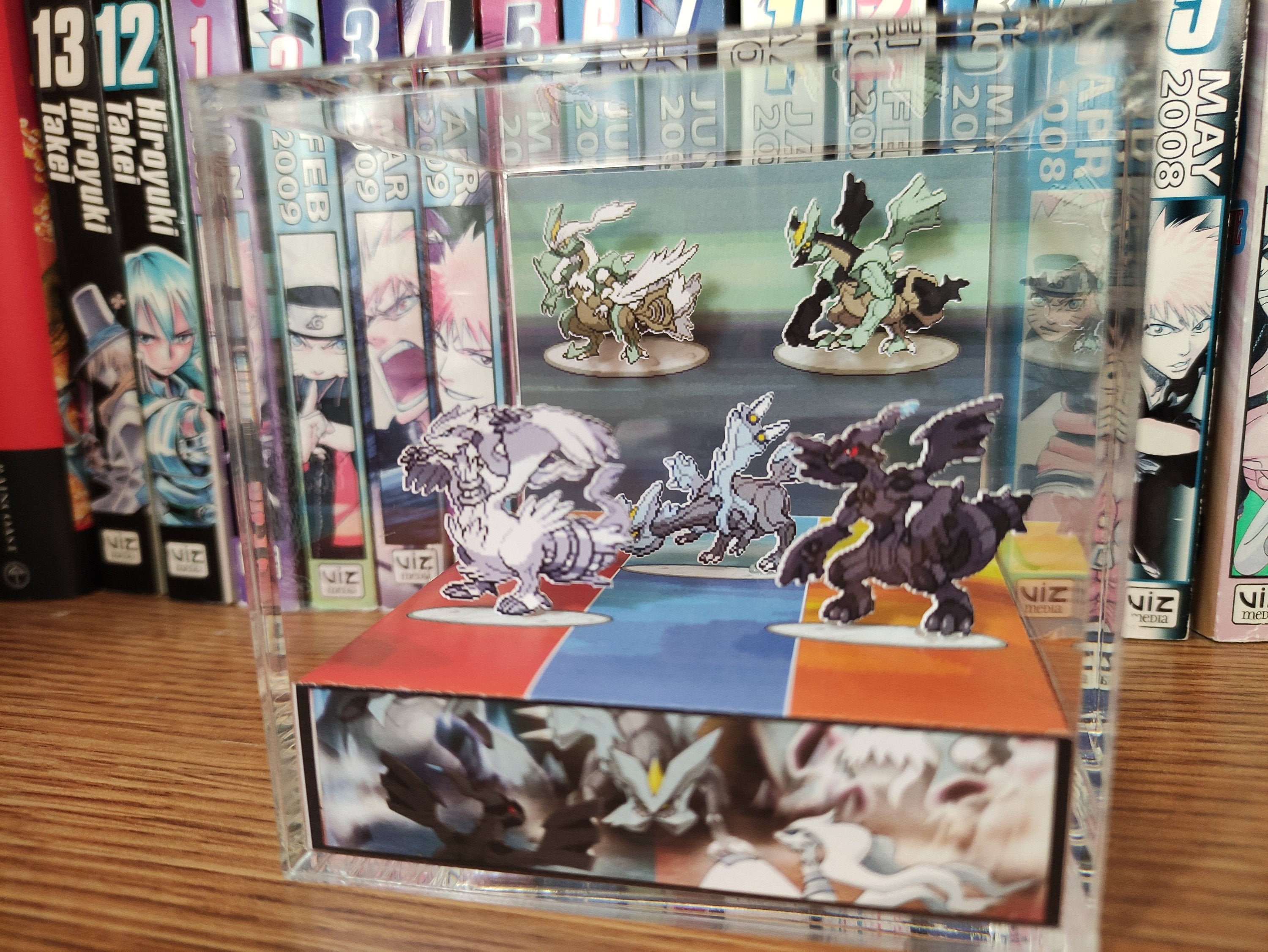 Tao Trio (Kyurem, Reshiram, Zekrom, Black Kyurem, White Kyurem),  3D Diorama Cube, Handmade Crystal Diorama Cube, Unique Gift for Gamers