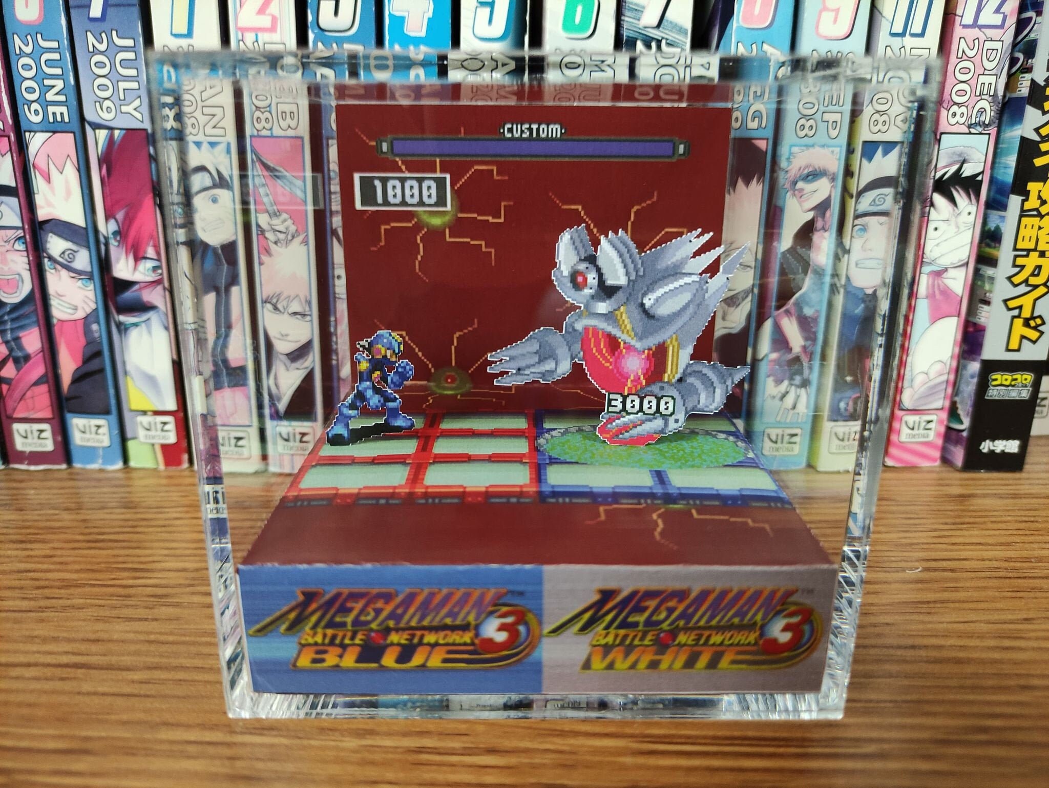 Mega Man Diorama - Mega Man vs Alpha (Battle Network), Mega Man 3D Diorama Cube, Handmade Crystal Diorama Cube, Unique Gift for Gamers