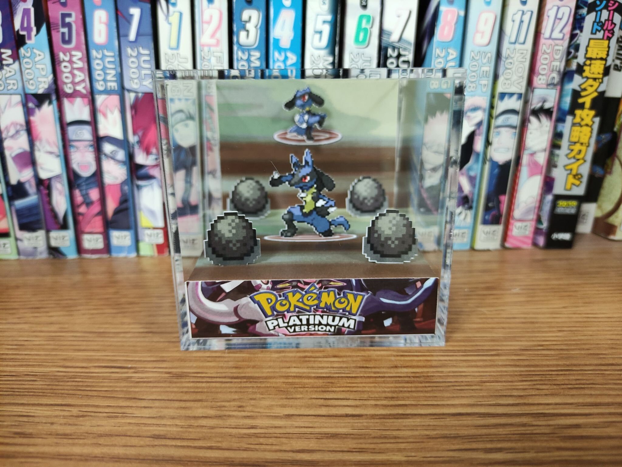 Evolution Lucario (Platinum), Riolu Lucario 3D Diorama Cube, Lucario Handmade Crystal Diorama Cube, Unique Gift for Gamers