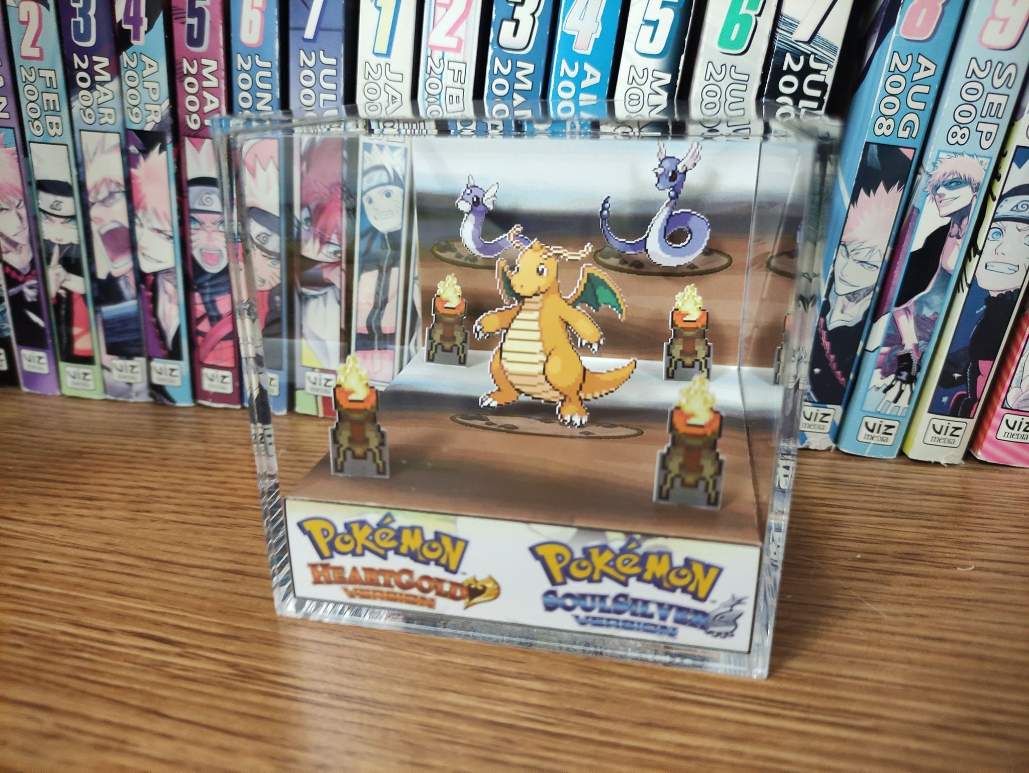 Evolution Dragonite (HGSS), Dratini Dragonair Dragonite 3D Diorama Cube, Dragonite Handmade Crystal Diorama Cube, Unique Gift for Gamers