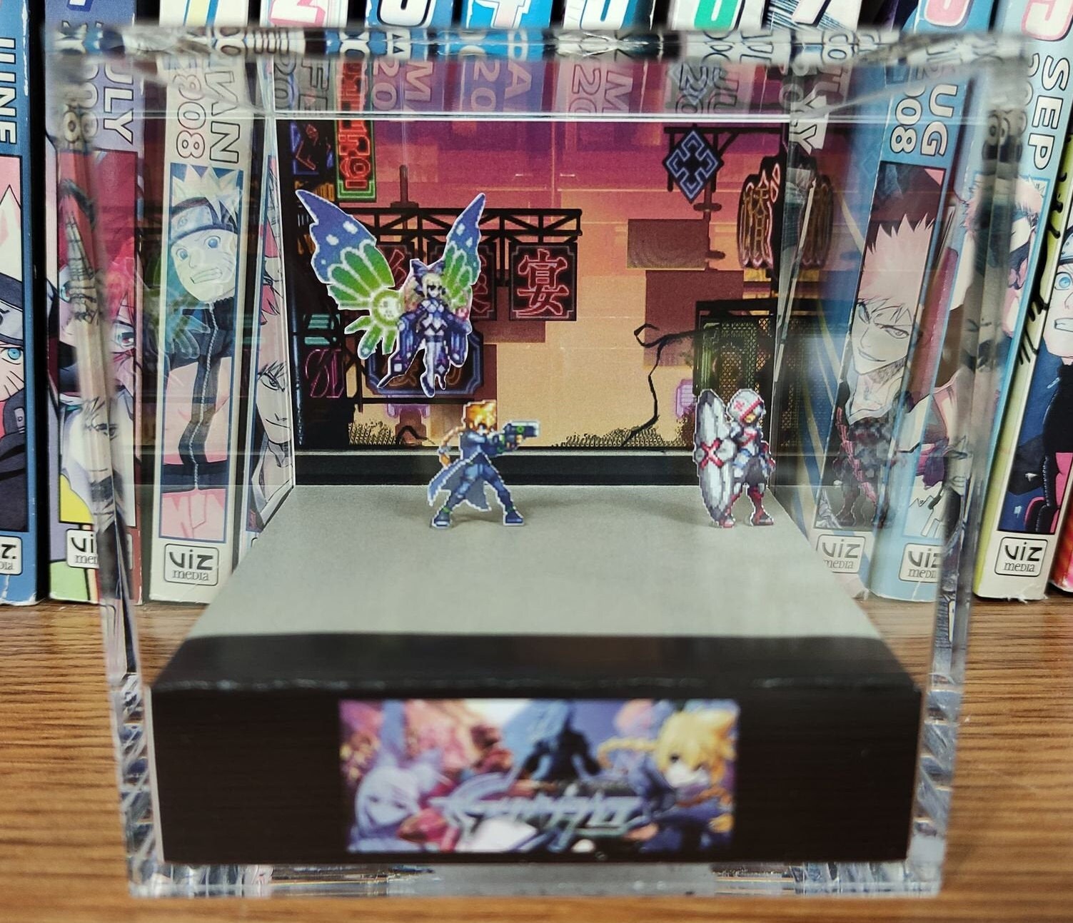 Azure Striker Gunvolt (Gunvolt & Copen), Azure Striker Gunvolt 3D Diorama Cube, Handmade Crystal Diorama Cube, Unique Gift for Gamers