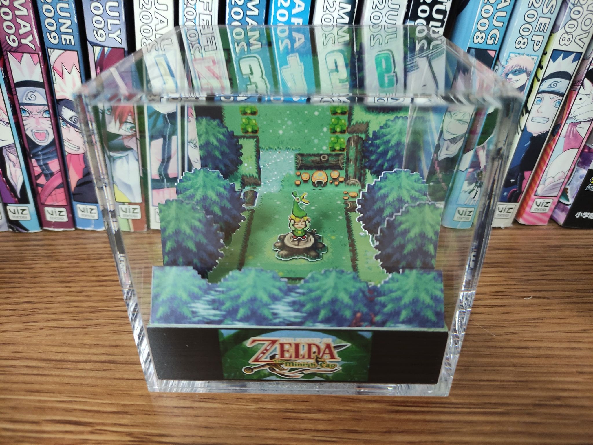 The Legend of Zelda Diorama - The Minish Cap - Link and Cap, Zelda 3D Diorama Cube, Handmade Crystal Diorama Cube, Unique Gift for Gamers