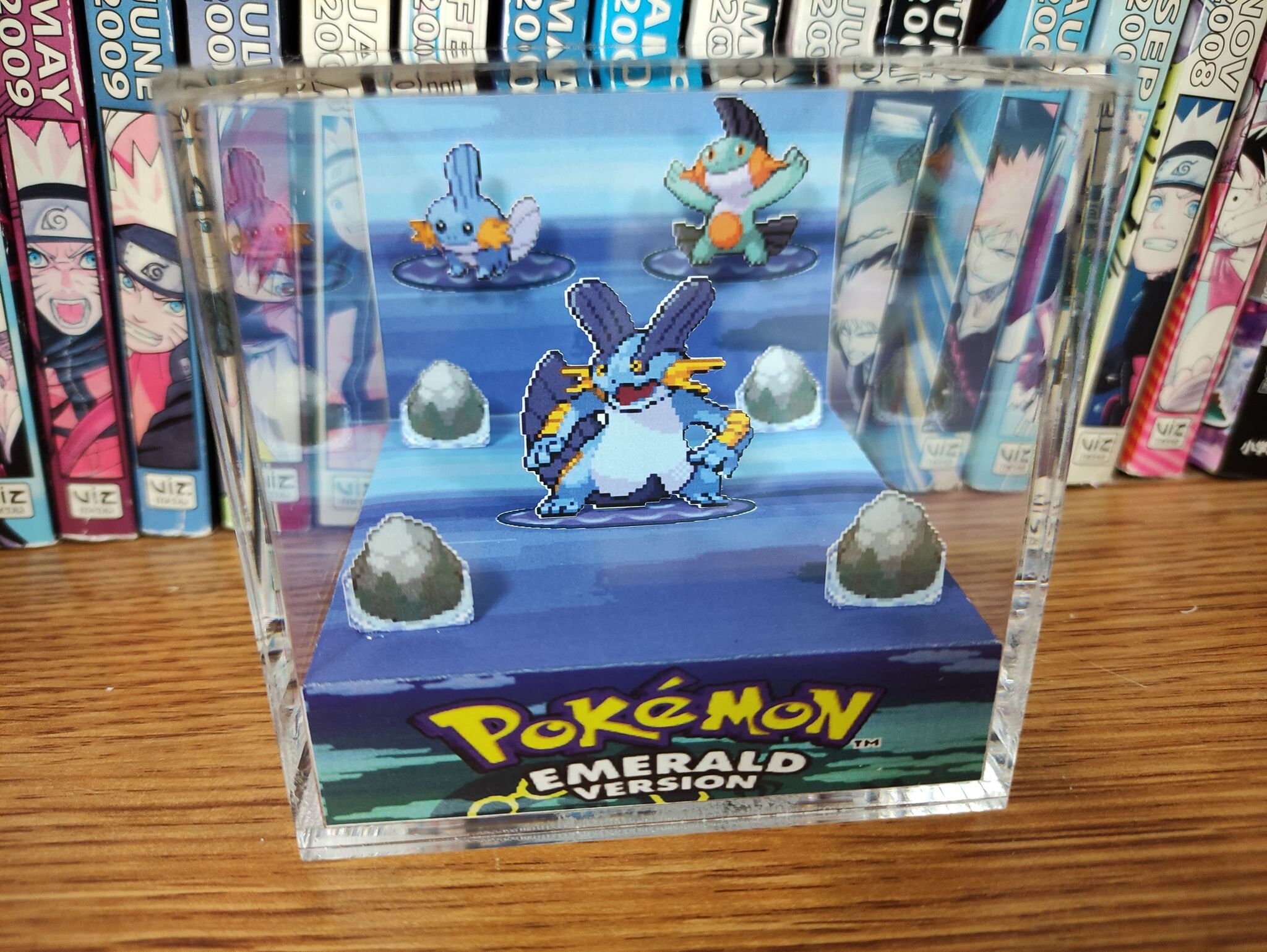 Evolution Swampert (Emerald),Mudkip Marshtomp Swampert 3D Diorama Cube, Swampert Handmade Crystal Diorama Cube, Unique Gift for Gamers