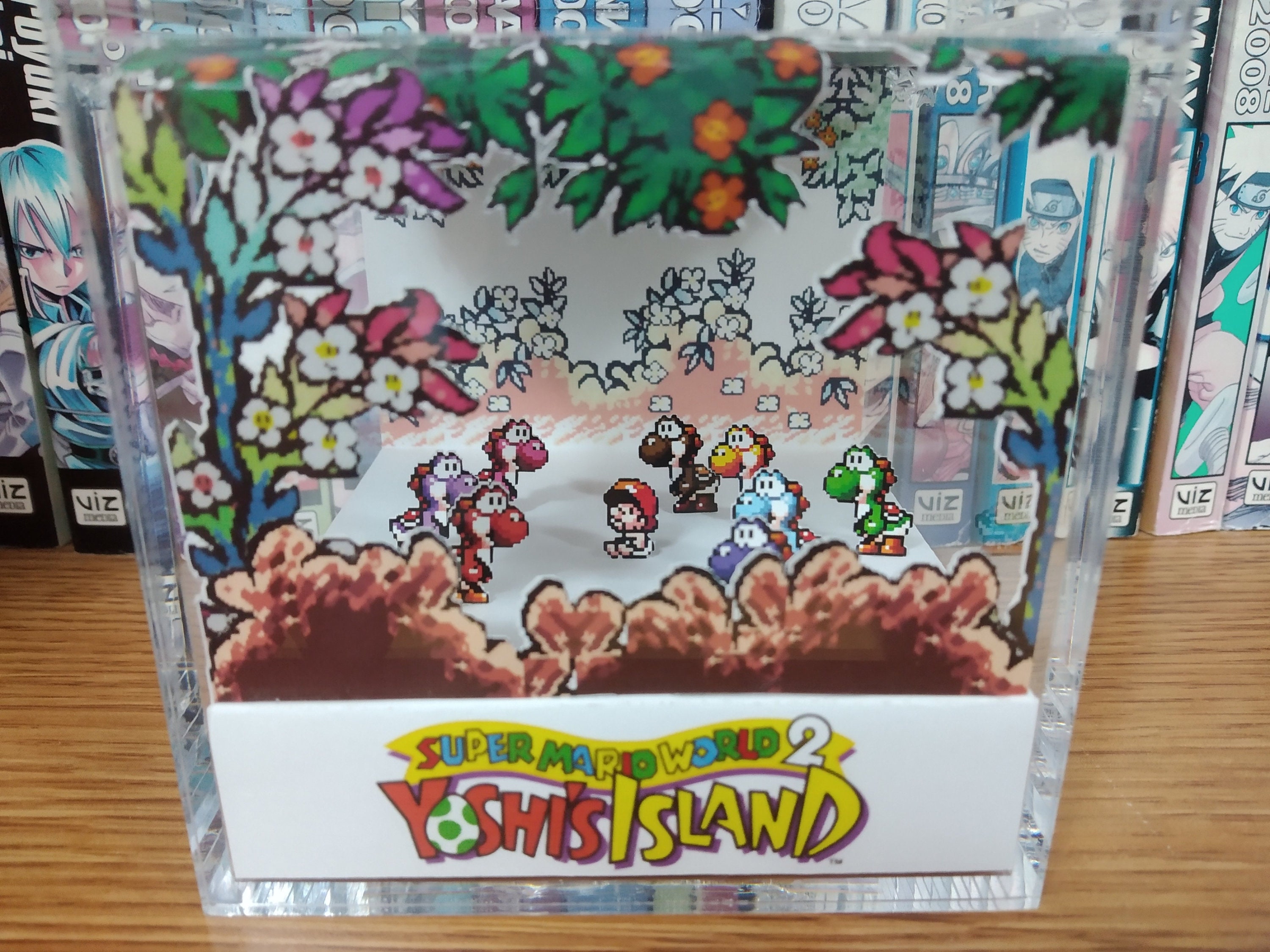 Super Mario World 2 Yoshi's Island Diorama - Yoshi's Island, Mario 3D Diorama Cube, Handmade Crystal Diorama Cube, Unique Gift for Gamers