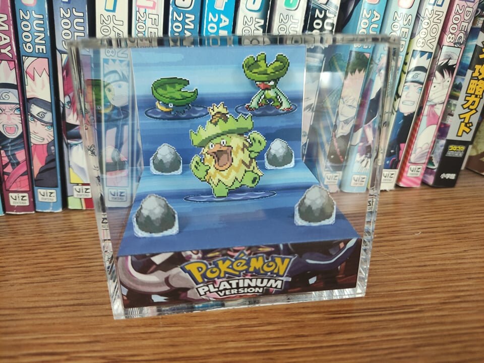 Evolution Ludicolo (Platinum), Lotad Lombre Ludicolo 3D Diorama Cube, Ludicolo Handmade Crystal Diorama Cube, Unique Gift for Gamers