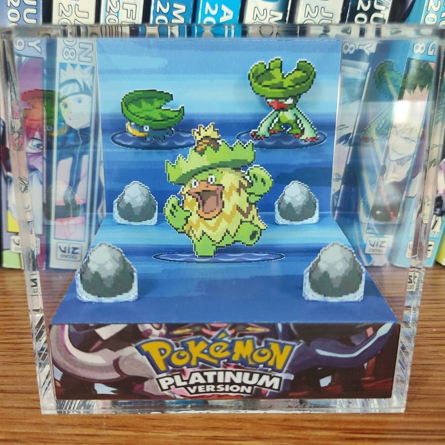 Evolution Ludicolo (Platinum), Lotad Lombre Ludicolo 3D Diorama Cube, Ludicolo Handmade Crystal Diorama Cube, Unique Gift for Gamers