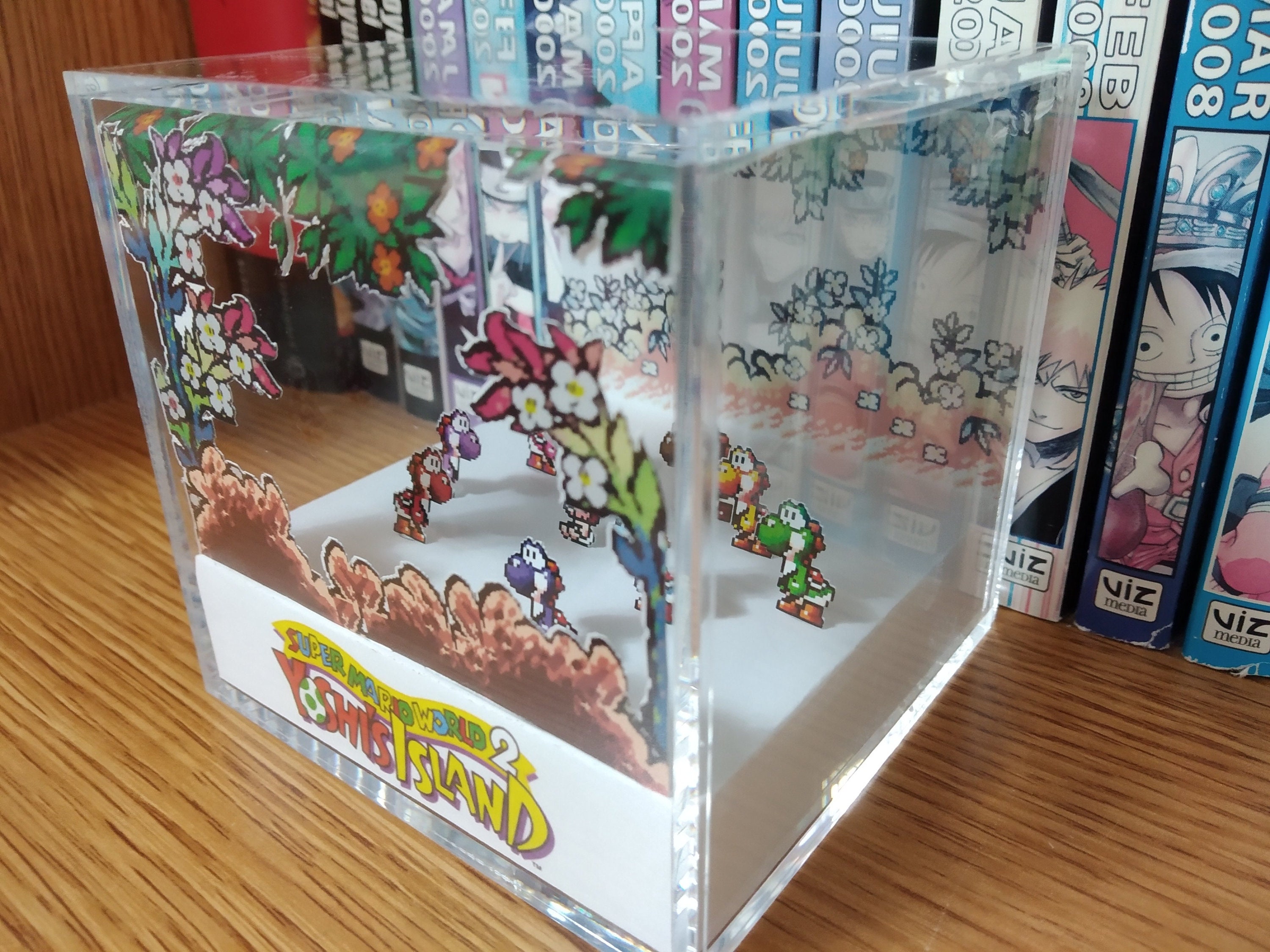 Super Mario World 2 Yoshi's Island Diorama - Yoshi's Island, Mario 3D Diorama Cube, Handmade Crystal Diorama Cube, Unique Gift for Gamers