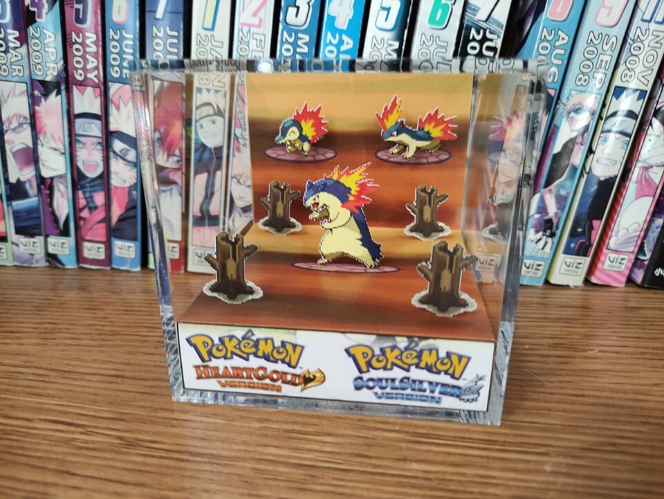 Evolution Typhlosion (HGSS), Cyndaquil Quilava Typhlosion 3D Diorama Cube, Typhlosion Handmade Crystal Diorama Cube, Unique Gift for Gamers