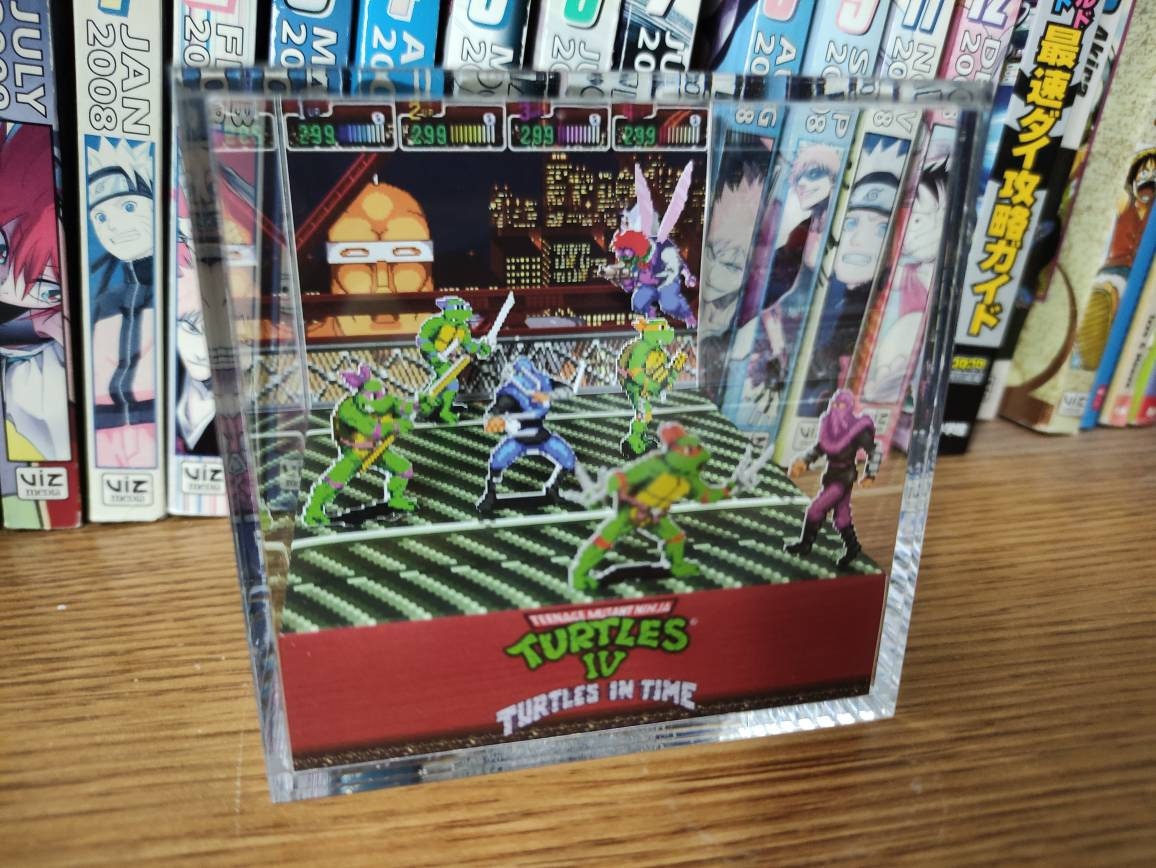 Teenage Mutant Ninja Turtles TMNT, Turtles in Time TMNT 3D Diorama Cube, Handmade Crystal Diorama Cube, Unique Gift for Gamers