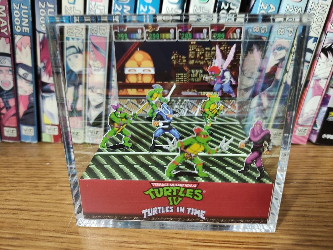 Teenage Mutant Ninja Turtles TMNT, Turtles in Time TMNT 3D Diorama Cube, Handmade Crystal Diorama Cube, Unique Gift for Gamers