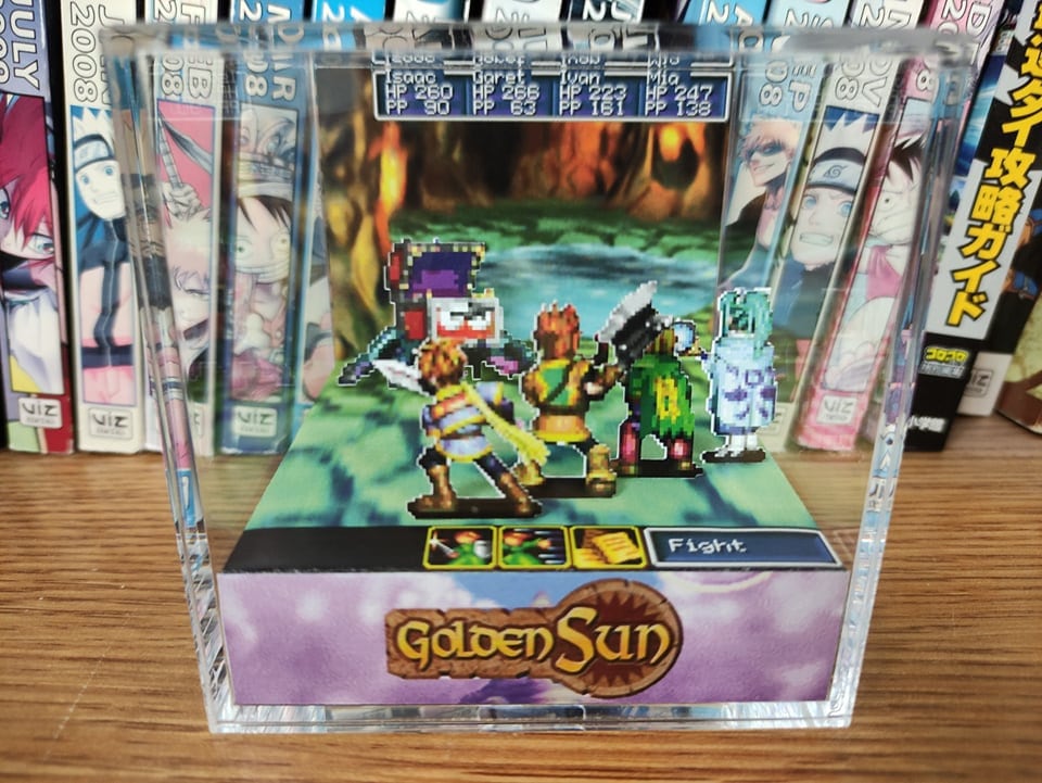 Golden Sun Mimic Battle, Golden Sun Mimic Encounter (Treasure Chest) 3D Diorama Cube, Handmade Crystal Diorama Cube, Unique Gift for Gamers