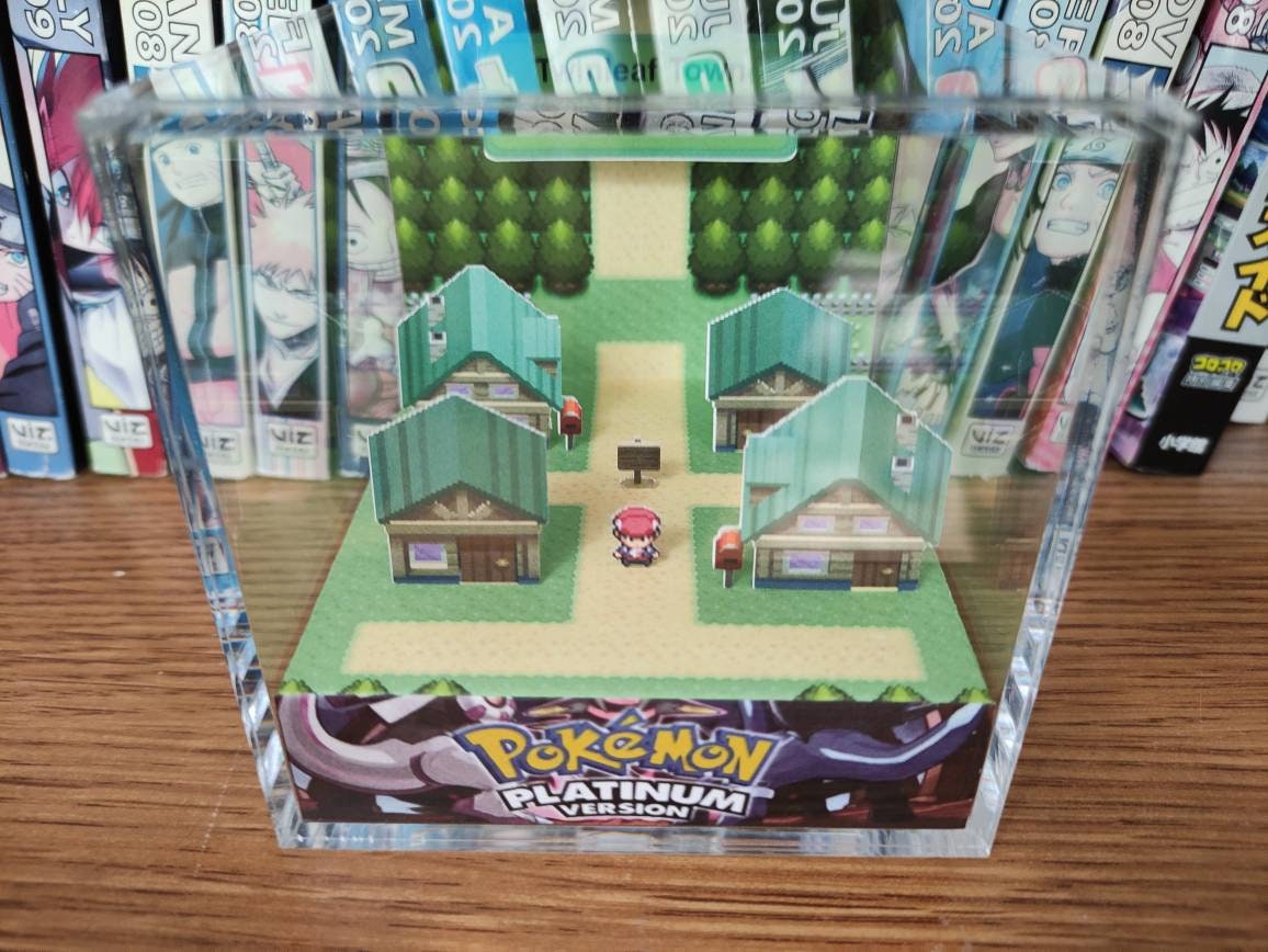 Twinleaf Town (Overworld), Twinleaf Town Platinum 3D Diorama Cube, Twinleaf Town Handmade Crystal Diorama Cube, Unique Gift for Gamers