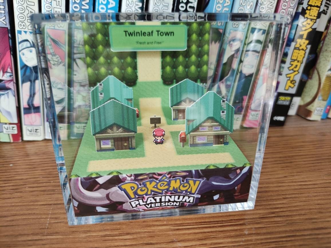 Twinleaf Town (Overworld), Twinleaf Town Platinum 3D Diorama Cube, Twinleaf Town Handmade Crystal Diorama Cube, Unique Gift for Gamers