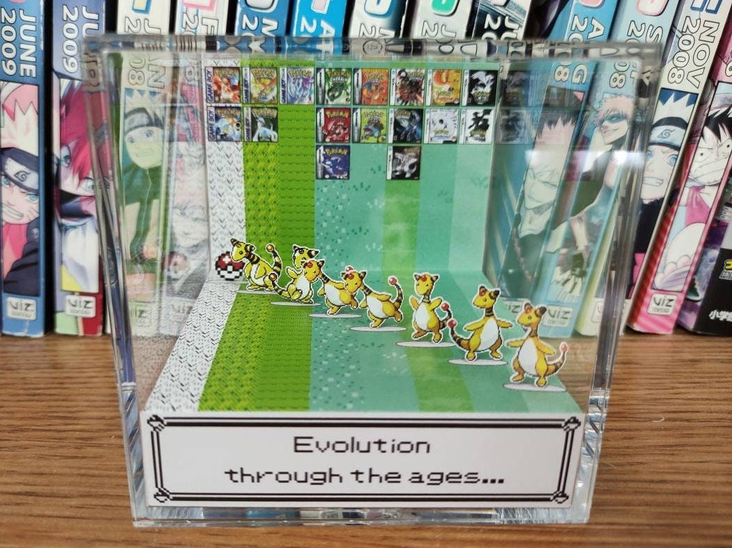 Generation Ampharos, Ampharos 3D Diorama Cube, Ampharos Handmade Crystal Diorama Cube, Ampharos Unique Gift for Gamers