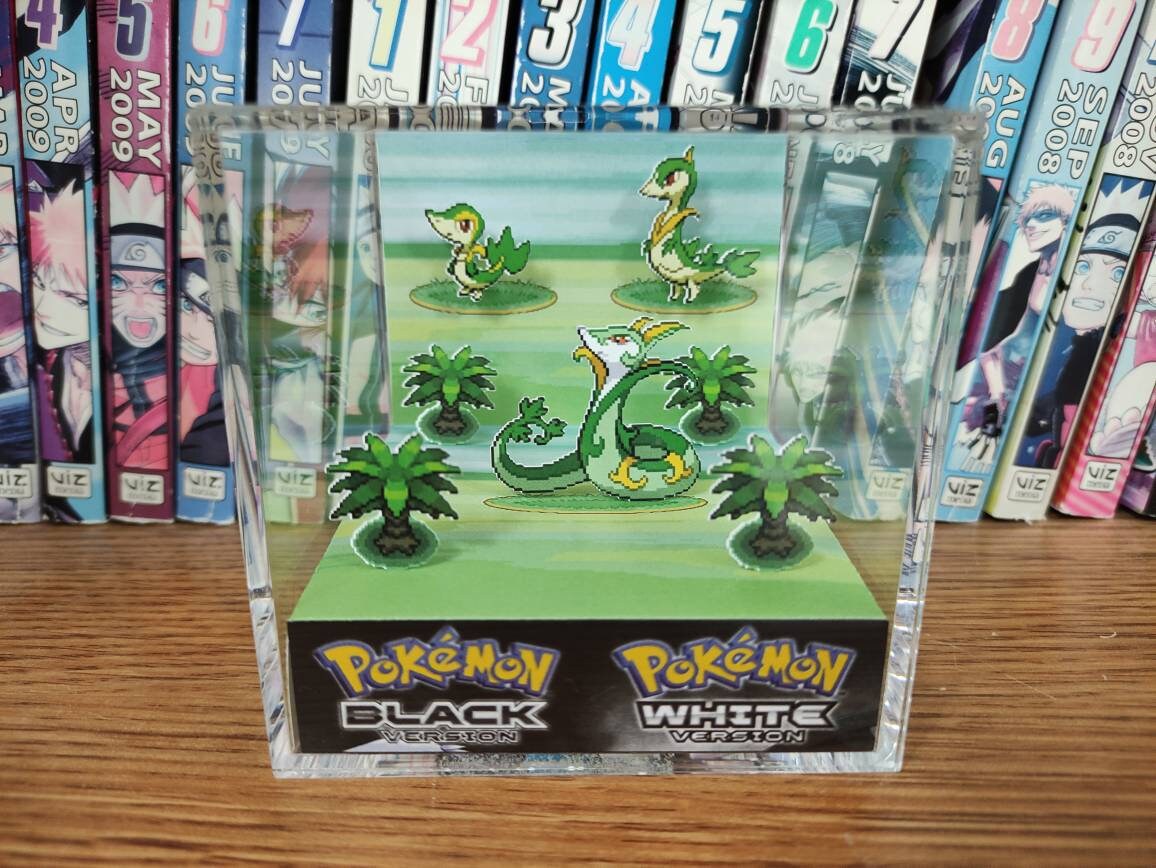 Evolution Serperior (BW), Snivy Servine Serperior 3D Diorama Cube, Serperior Handmade Crystal Diorama Cube, Unique Gift for Gamers