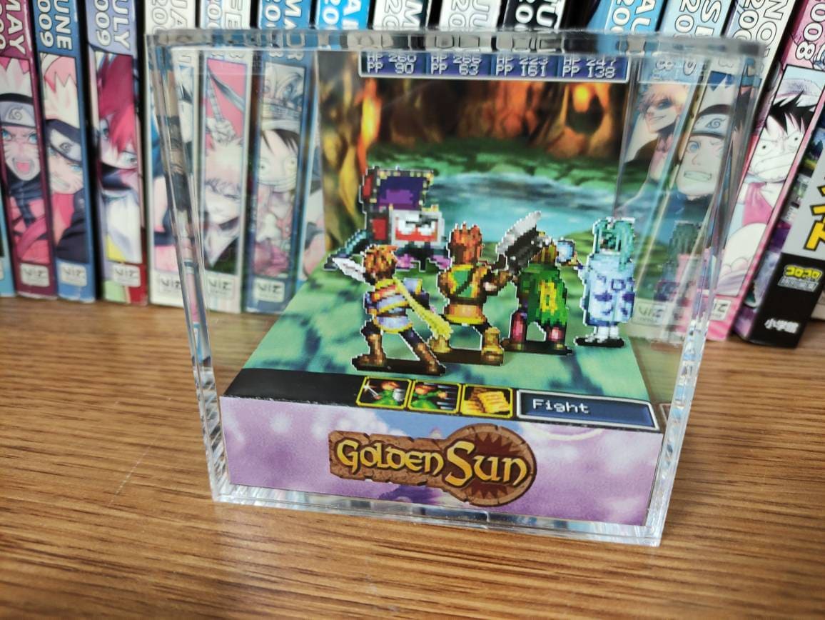 Golden Sun Mimic Battle, Golden Sun Mimic Encounter (Treasure Chest) 3D Diorama Cube, Handmade Crystal Diorama Cube, Unique Gift for Gamers