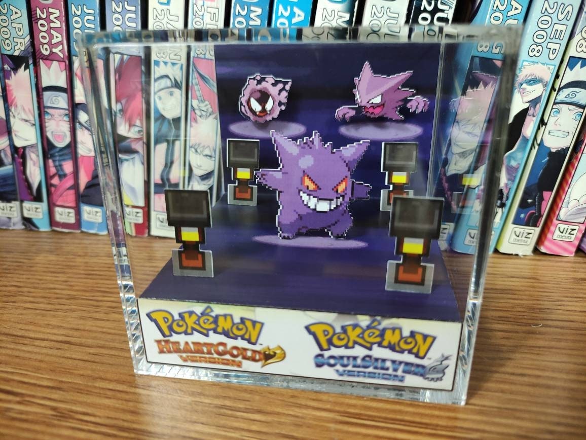 Evolution Gengar (HGSS), Gastly Haunter Gengar 3D Diorama Cube, Gengar Handmade Crystal Diorama Cube, Gengar Unique Gift for Gamers