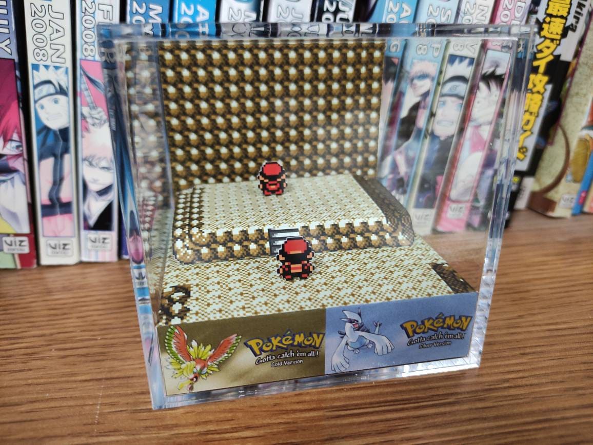 Trainer Red (Mt Silver Gold/Silver), Trainer Red 3D Diorama Cube, Trainer Red Handmade Crystal Diorama Cube, Unique Gift for Gamers