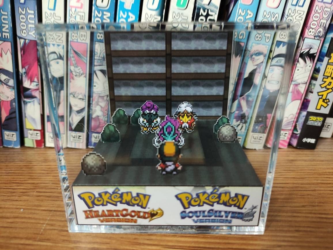 Legendary Beasts Raikou, Entei, Suicune, Burned Tower 3D Diorama Cube, Raikou, Entei, Suicune Handmade Crystal Cube, Unique Gift for Gamers