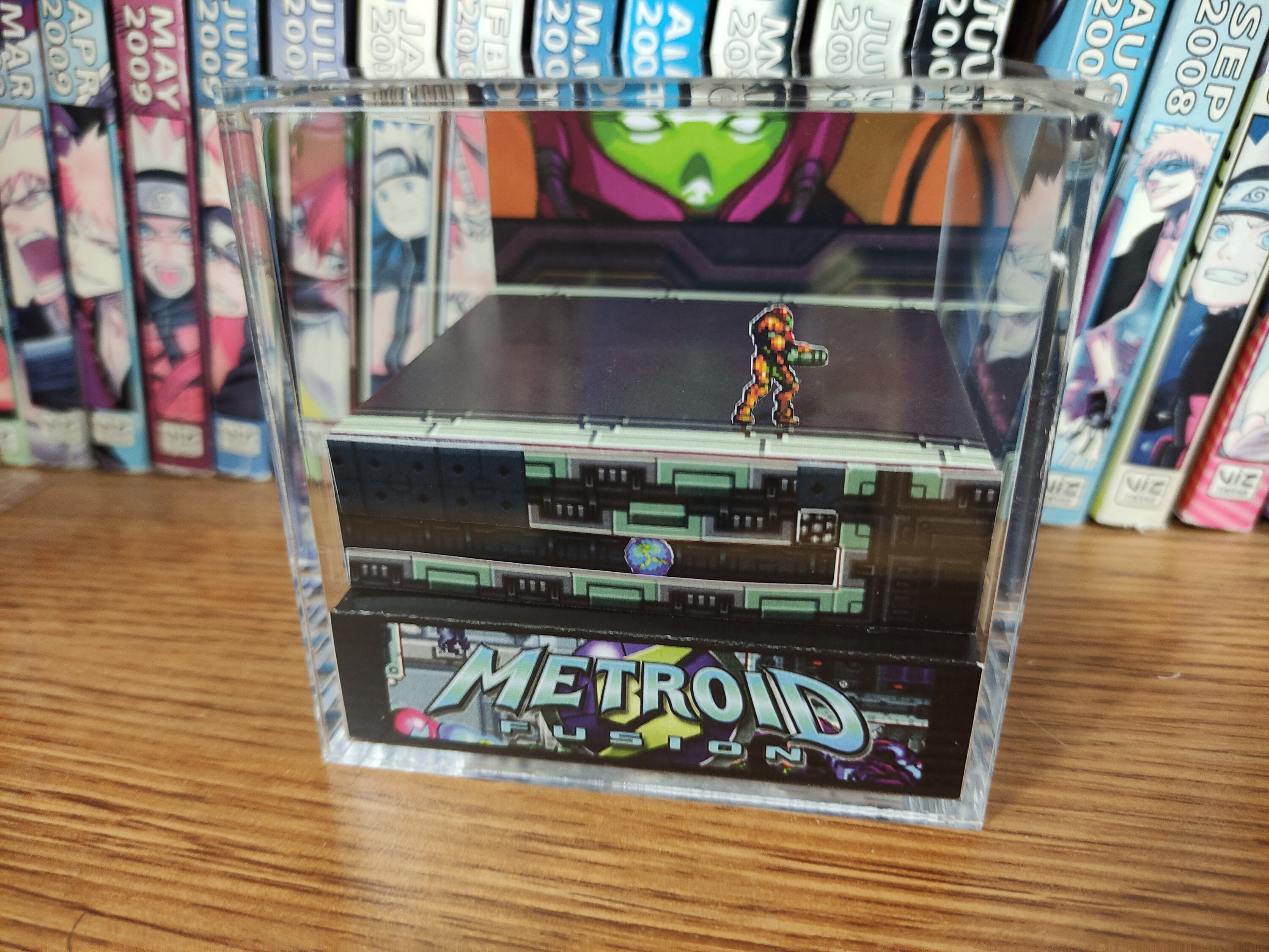 Metroid Fusion Samus Diorama - SA-X and Samus, Metroid Fusion 3D Diorama Cube, Handmade Crystal Diorama Cube, Unique Gift for Gamers